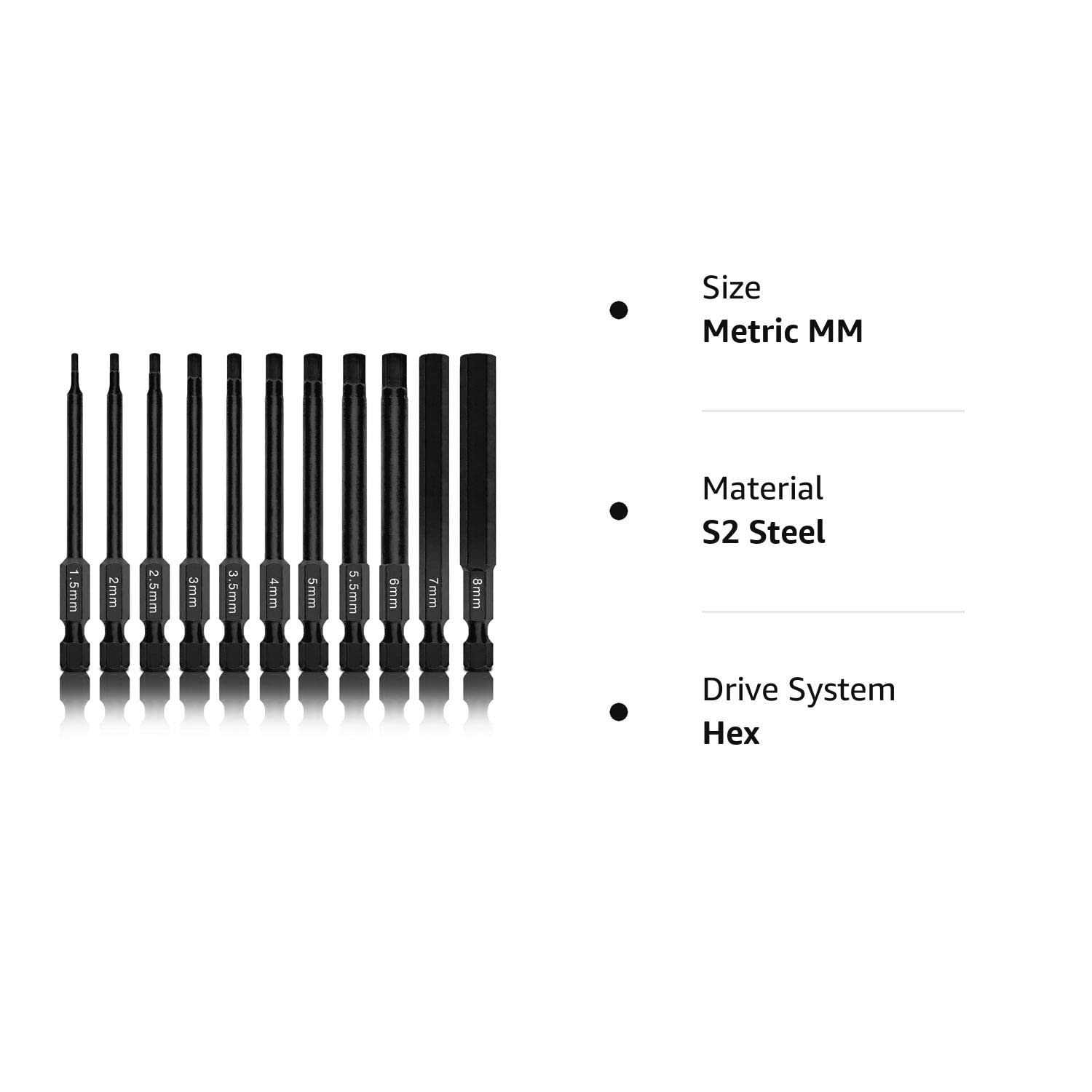 NEIKO 01148A Hex Allen Power Bit Set 11-Piece Metric Sizes 1.5mm to 8mm - Cheap Fitting