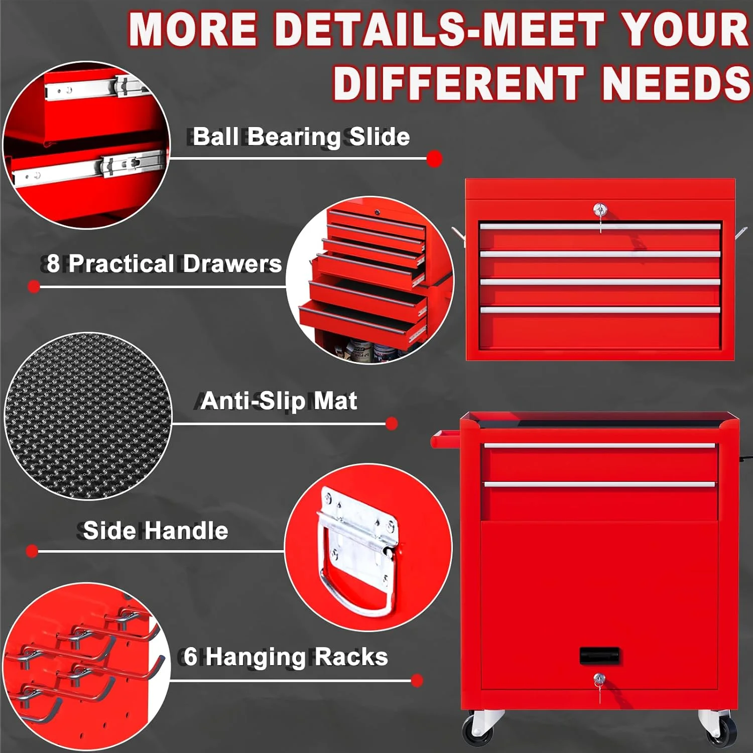 Artbros 9-Drawer Rolling Tool Chest, Large Tool Cabinet with Wheels, Detachable Toolbox Storage for Garage, Repair Shop, Workshop, Black - Cheap Fitting