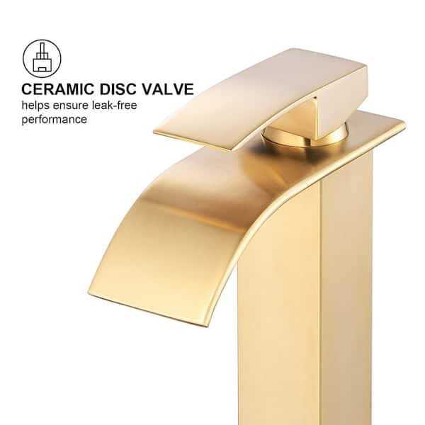 Zalerock Single-Handle Arc Single-Hole Bathroom Faucet with Waterfall in Brushed - Cheap Fitting