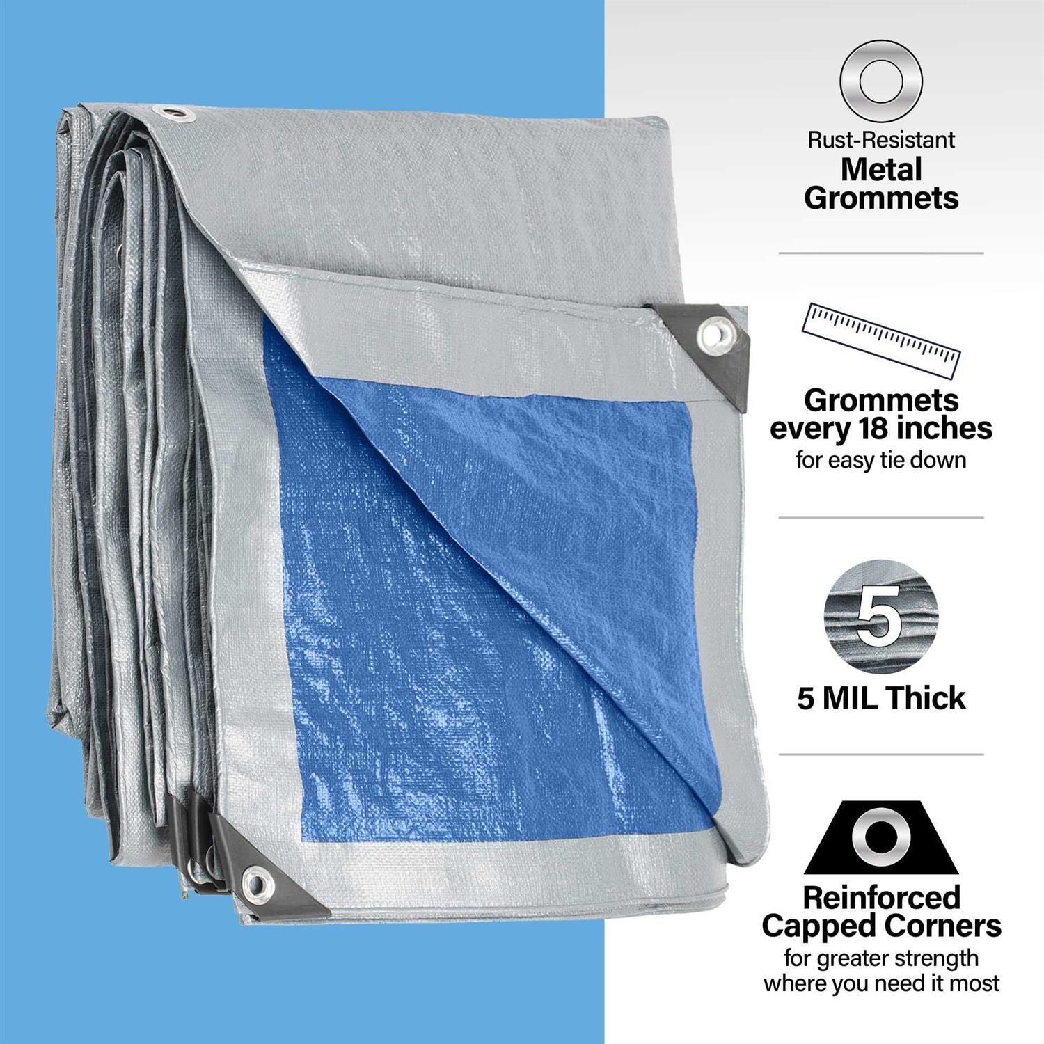 Tarp, Waterproof Plastic Poly 5.5 Mil Thick Tarpaulin with Metal Grommets Every 18in	Tarp, Waterproof Plastic Poly 5.5 Mil Thick Tarpaulin with Metal Grommets Every 18in - Cheap Fitting