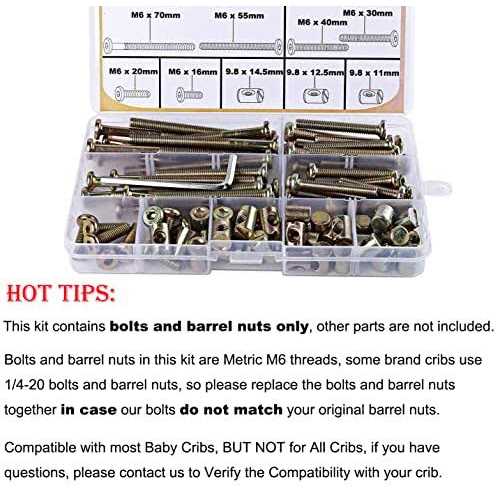 woopais Crib Screws and Bolts Replacement Hardware Kit Baby Bed Screws 85mm 75mm 70mm 55mm 50mm 45mm 40mm 30mm 20mm 16mm M6 Replacement Bolts Barrel - Cheap Fitting