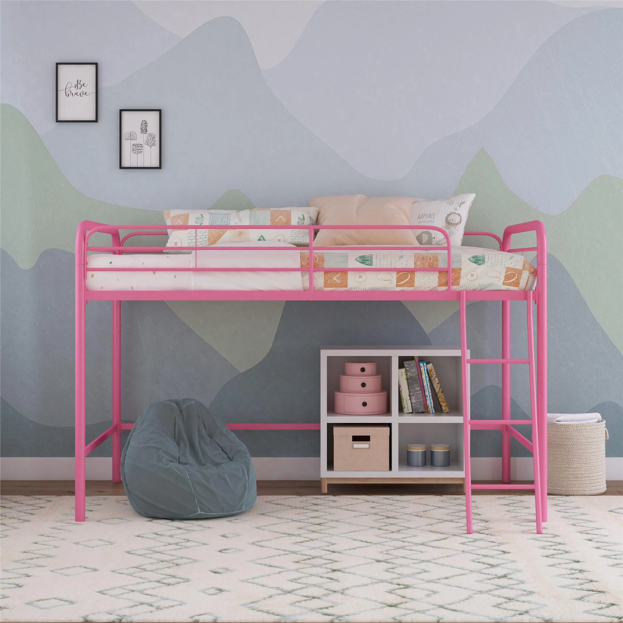 DHP Jett Junior Twin Metal Loft Bed, Pink - Cheap Fitting