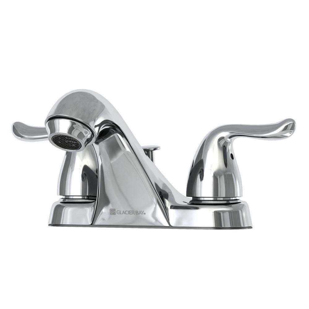 Glacier Bay Constructor 4 in Centerset 2 Handle Mid Arc Bathroom Faucet Chrome - Cheap Fitting