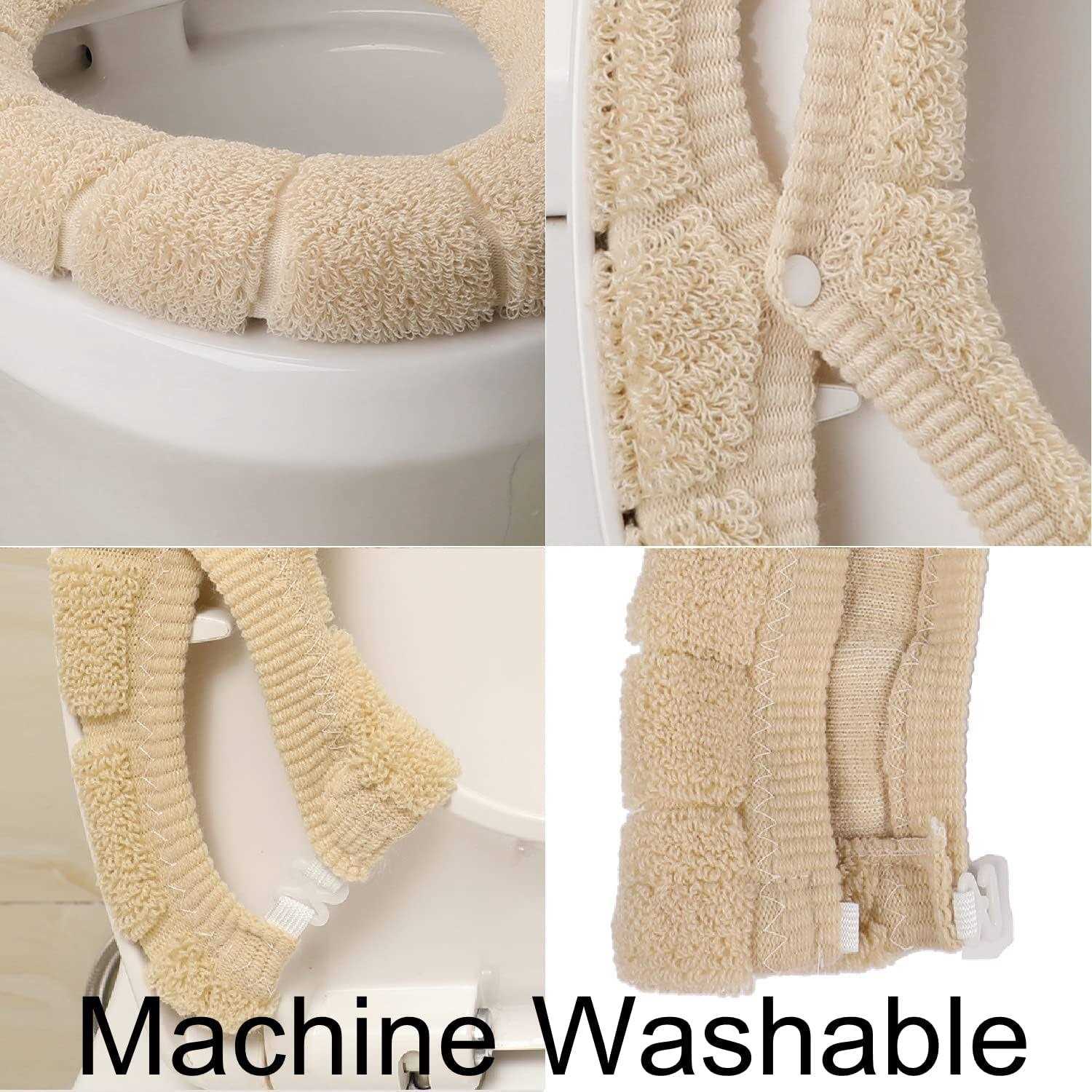 SENOMOR Toilet Seat Cover,Bathroom Soft Thicker Warmer with Snaps Fixed Stretchable Washable Fiber Cloth Toilet Seat Covers Pads Easy Installation - Cheap Fitting