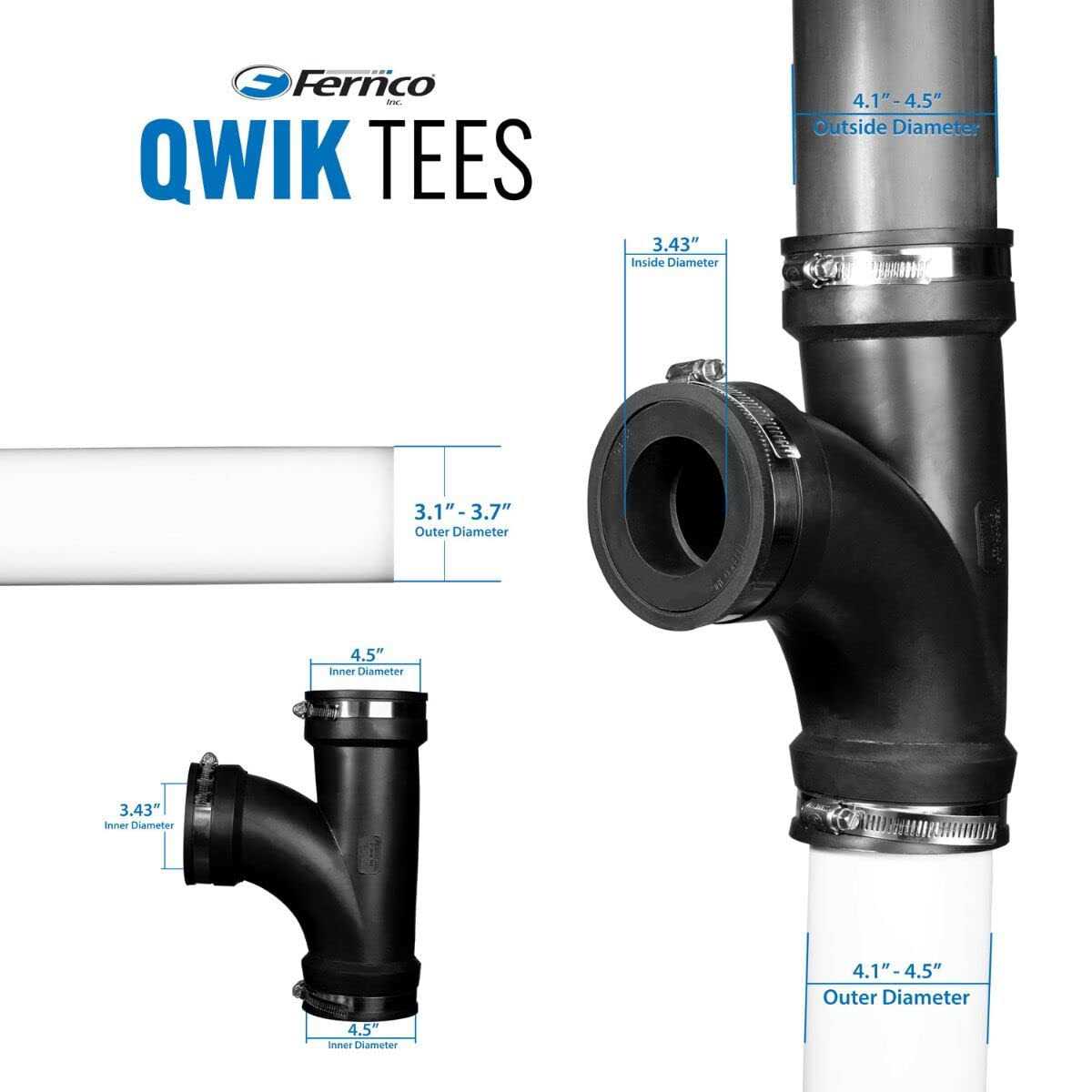 Fernco 4 Flexible PVC Tee with 3 Reducer Bushing for DWV Cast Iron, Steel and Plastic Pipe Connections - Cheap Fitting