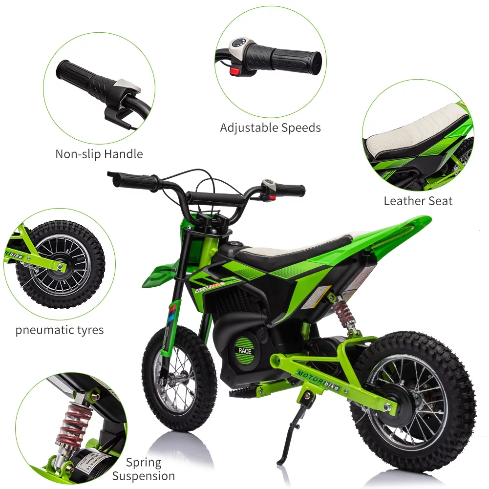 EastVita 24V 250W Electric Off-Road Motorcycle, Kids' Fast Speed Ride on Motocross Toys for Age 8+ Green - Cheap Fitting