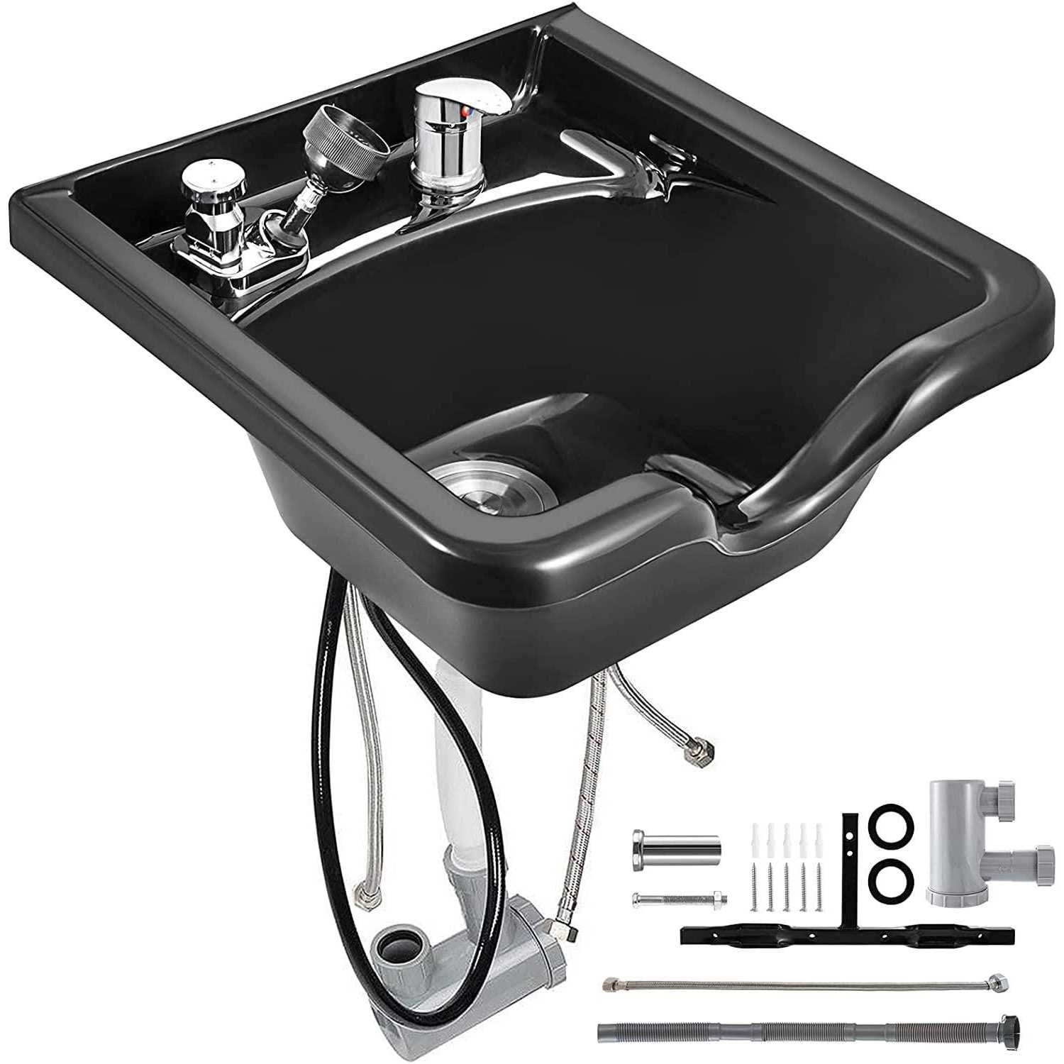 VEVORbrand Salon Shampoo Bowl Basin Sink Plastic Shampoo Sink Beauty Salon Equipment, Black, Size: 19.1 inch x 18.5 inch x 9.8 inch - Cheap Fitting