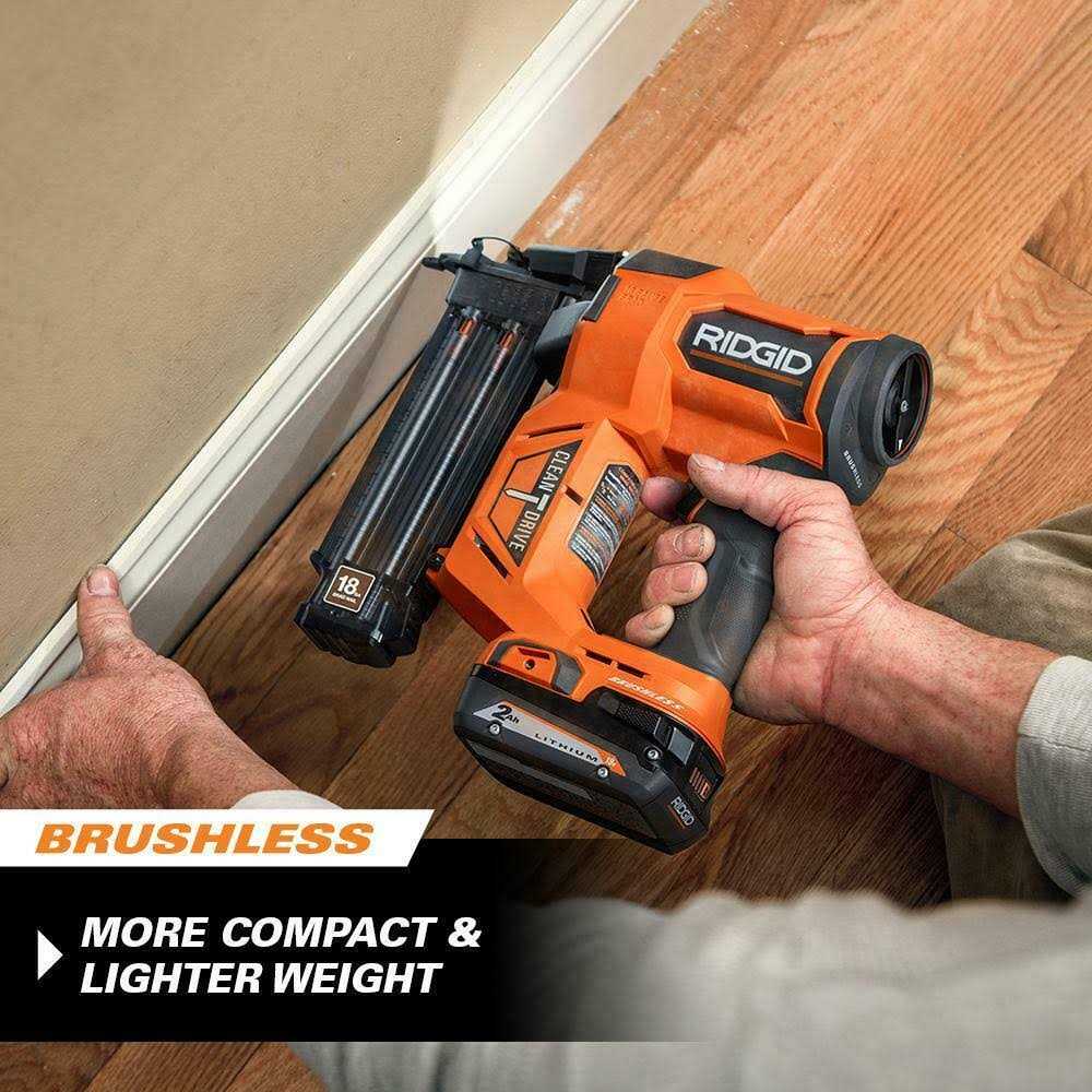 RIDGID R09891K 18V Brushless Cordless 18-Gauge 2-1/8 in. Brad Nailer with CLEAN DRIVE Technology with 2.0 Ah Battery and Charger - Cheap Fitting