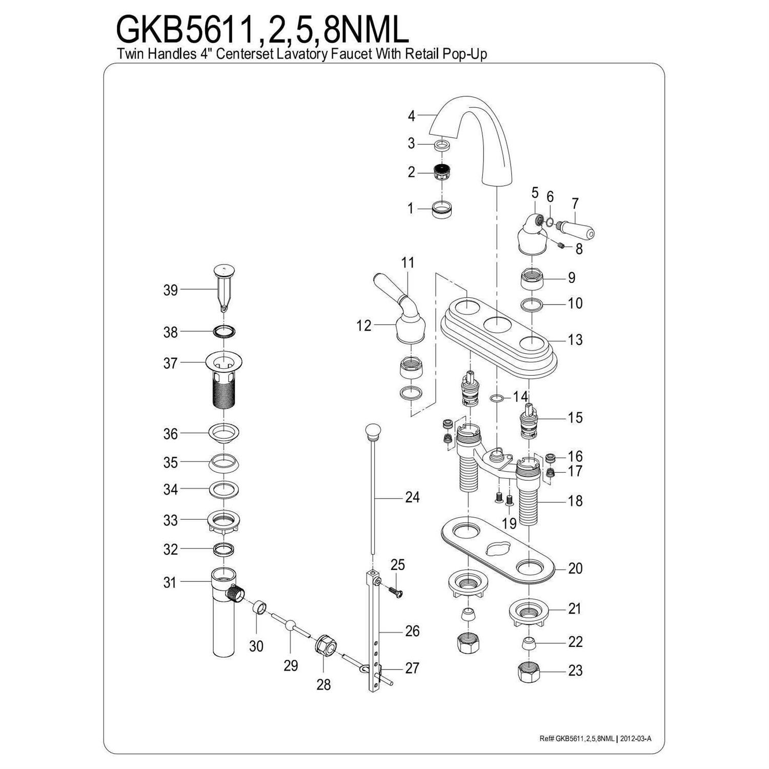Kingston Brass GKB5612NML Naples 4 Centerset Bathroom Faucet - Cheap Fitting