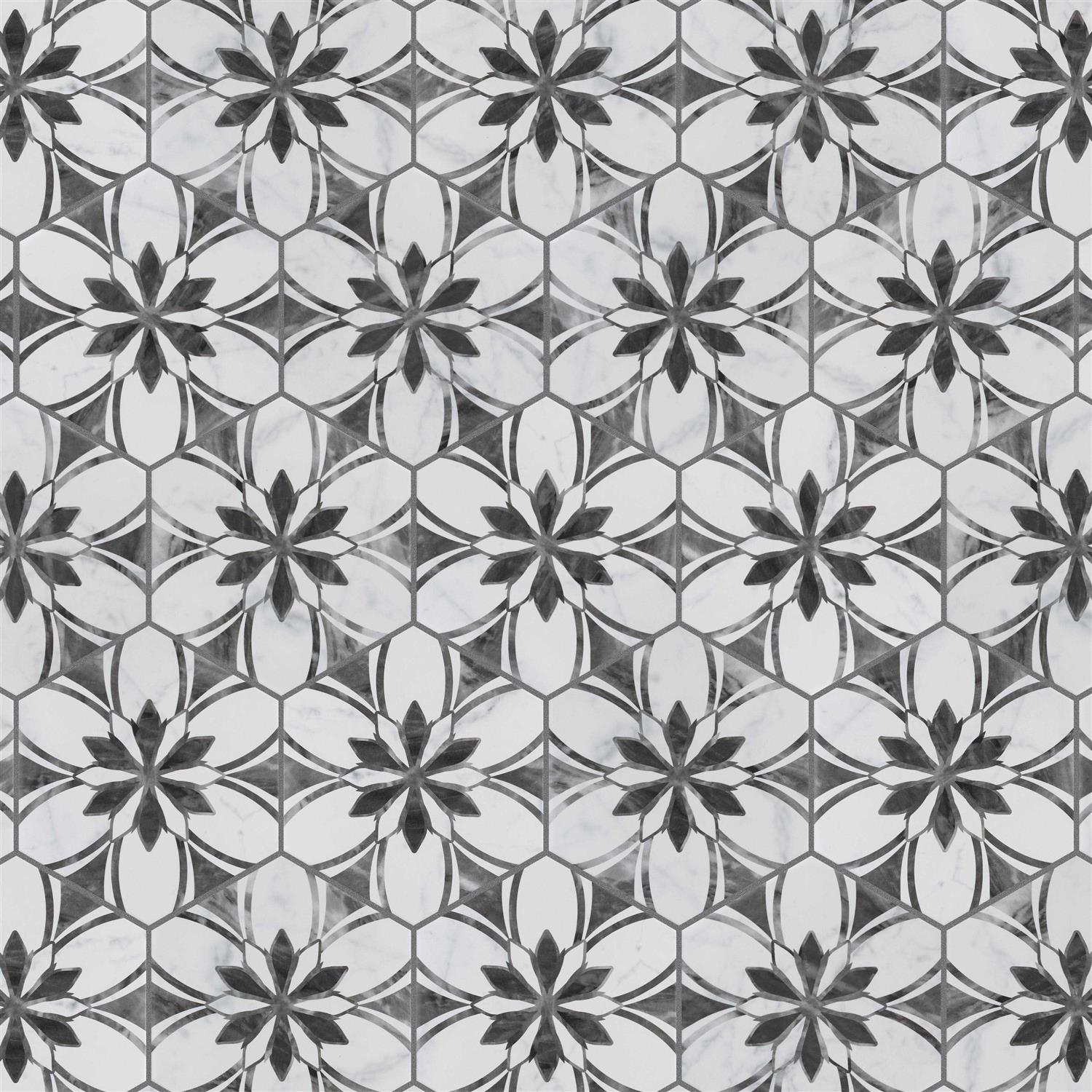 Merola Tile Classico Bardiglio Hex Dahlia 7 x 8 Porcelain Floor and Wall Tile - Cheap Fitting