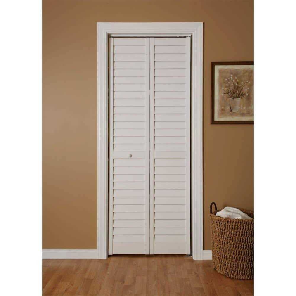 Home Fashion Technologies 80 in. 3 in. Louver/Louver White PVC Composite Interior Bi-Fold Door - Cheap Fitting