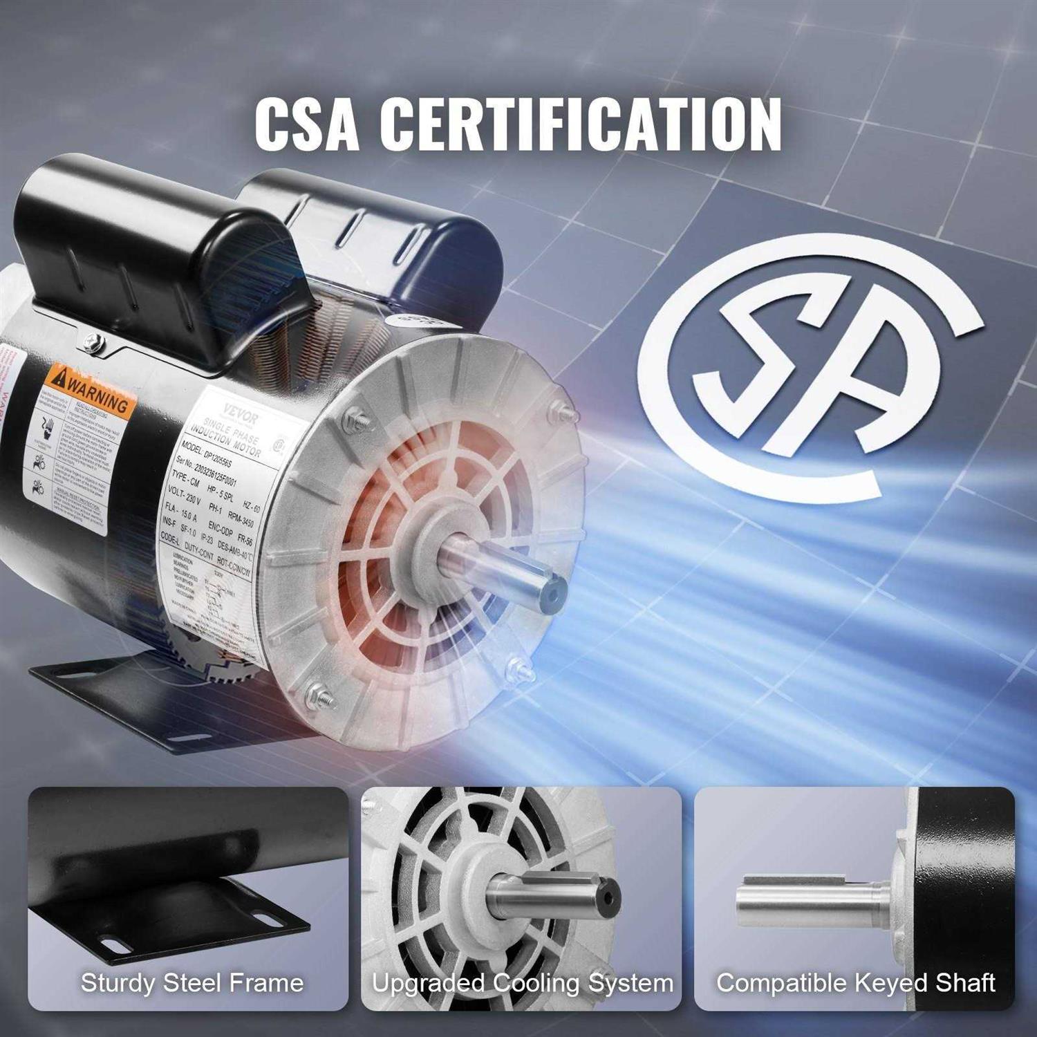 VEVOR 5HP SPL Air Compressor Electric Motor 230V 15.0Amps 56 Frame 3450RPM - Cheap Fitting