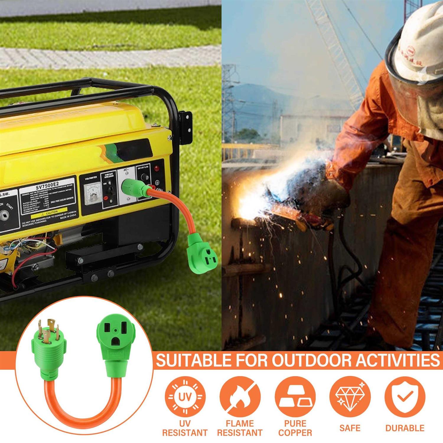 Flameweld Welder Adapter Cord Nema L14-30P Twist Locking to 6-50R - Cheap Fitting