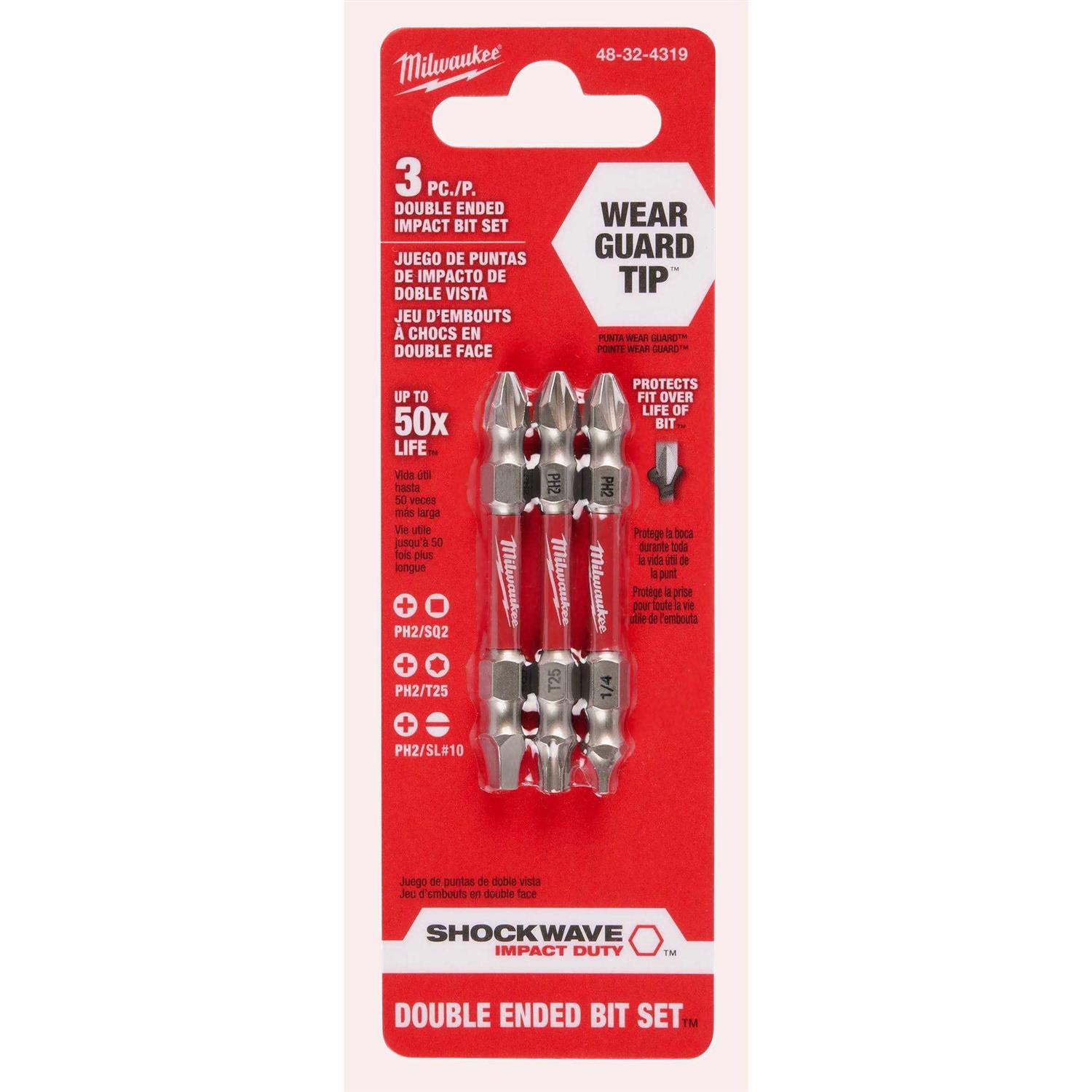 Milwaukee 48-32-4319 SHOCKWAVE Impact Duty PH2/SQ2/T25 Double Ended Bits 3pc - Cheap Fitting