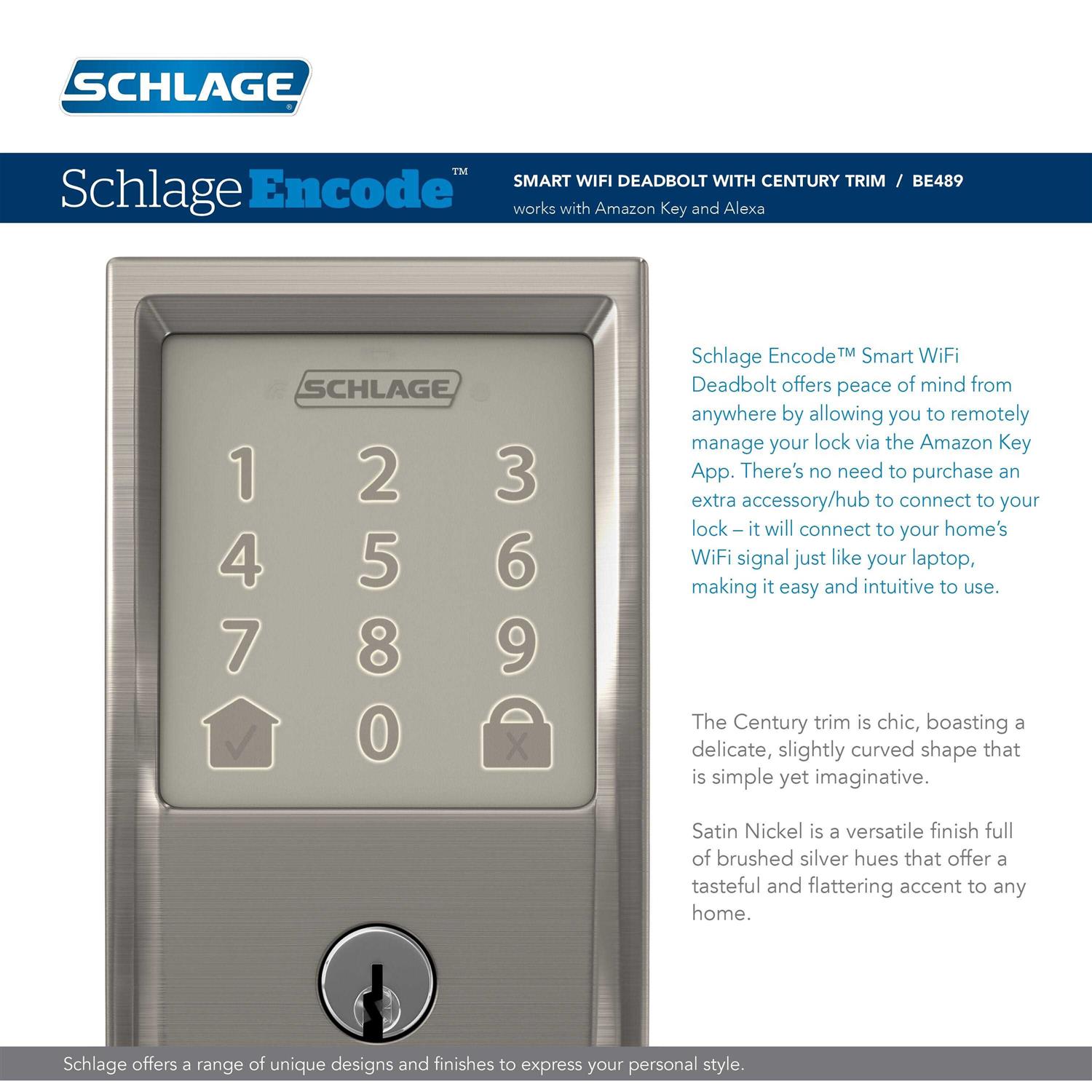Schlage Encode Satin Nickel Metal Wifi Deadbolt - Cheap Fitting