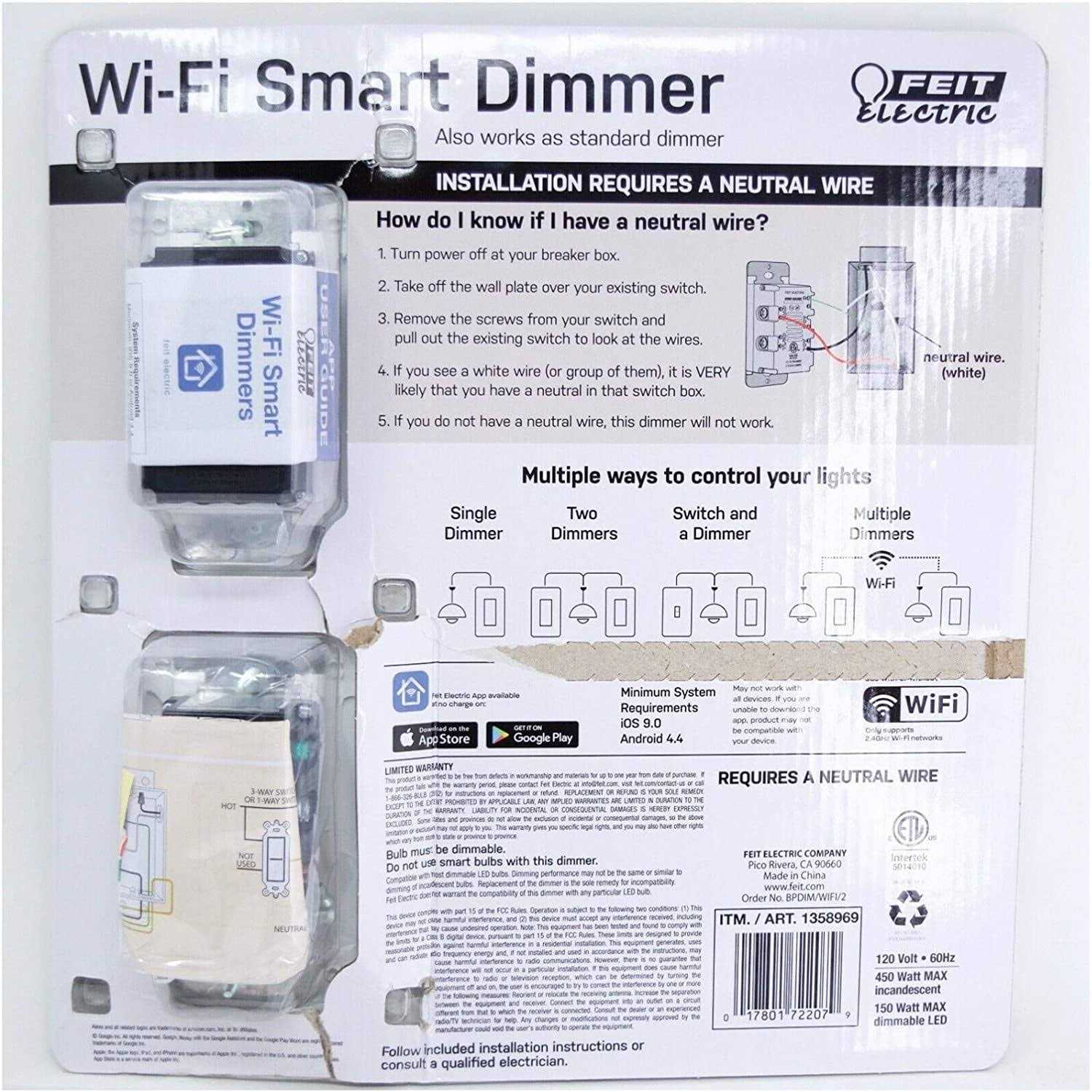 Feit Electric 3-Way Single Pole Switch Wi-Fi Smart Dimmer - Cheap Fitting