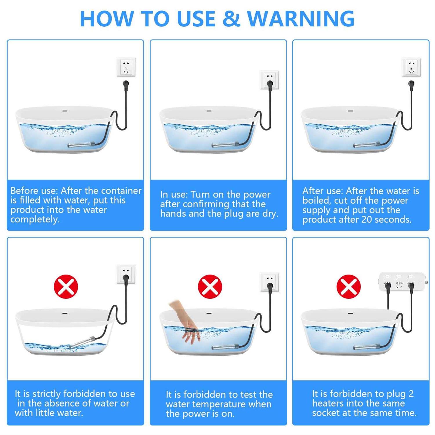 2000W Immersion Water Heater Portable Water Heater Electric with 304 Stainless Steel Anti-scalding - Cheap Fitting