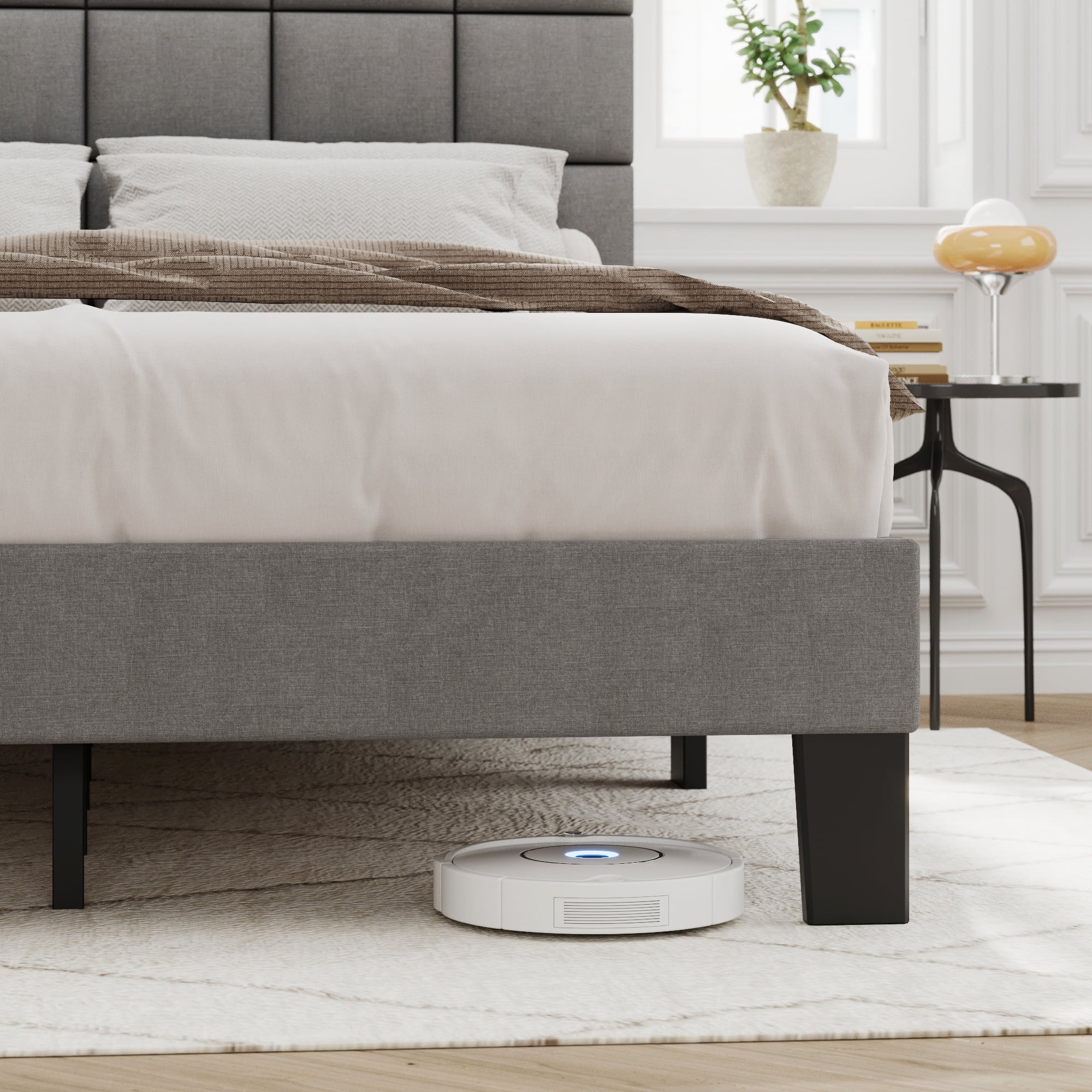 Lifezone Queen Size Upholstered Bed Frame with Adjustable Headboard, No Box Spring Needed, Dark Grey - Cheap Fitting