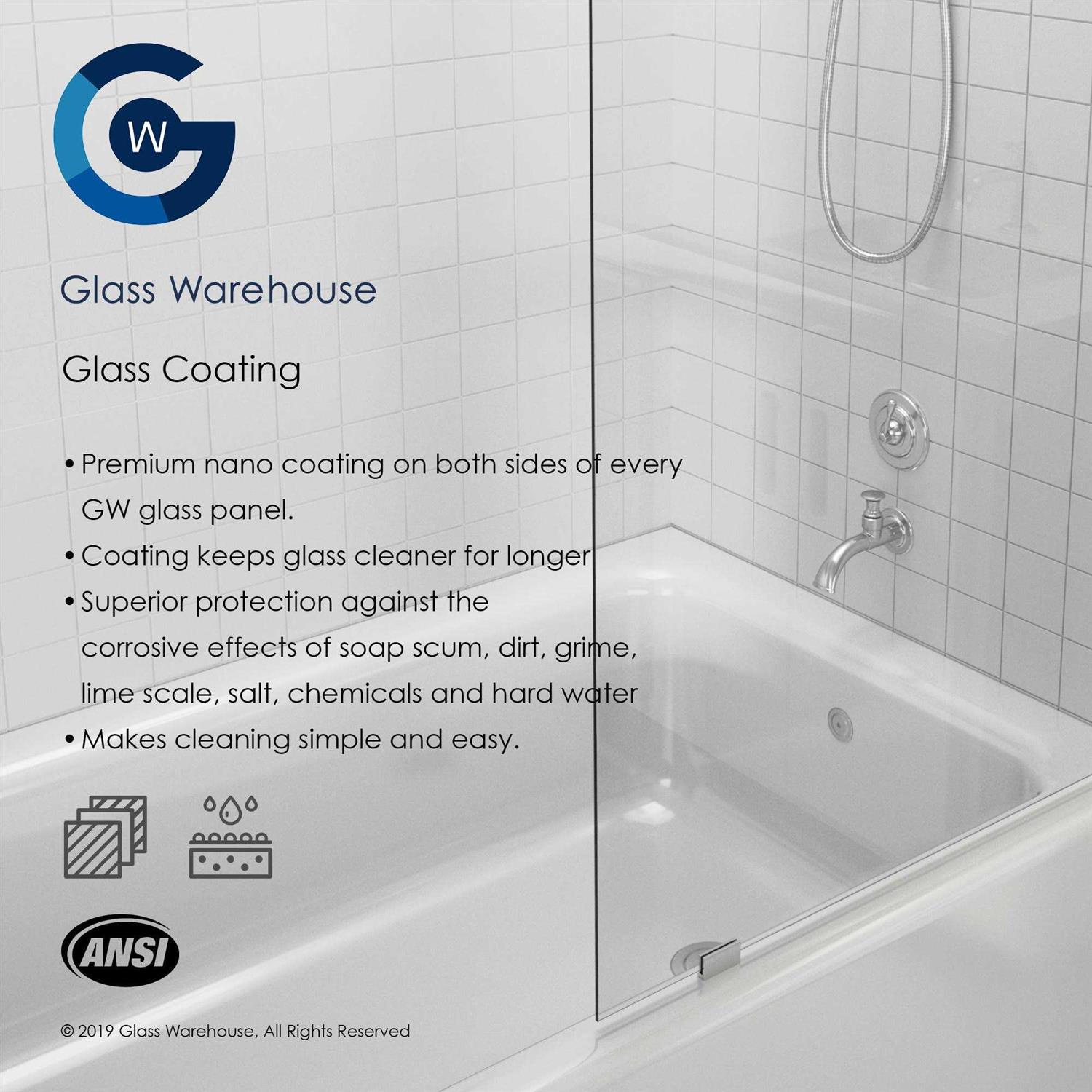 Glass Warehouse 58.25 x Frameless Shower Bath Fixed Panel GW-BF - Cheap Fitting