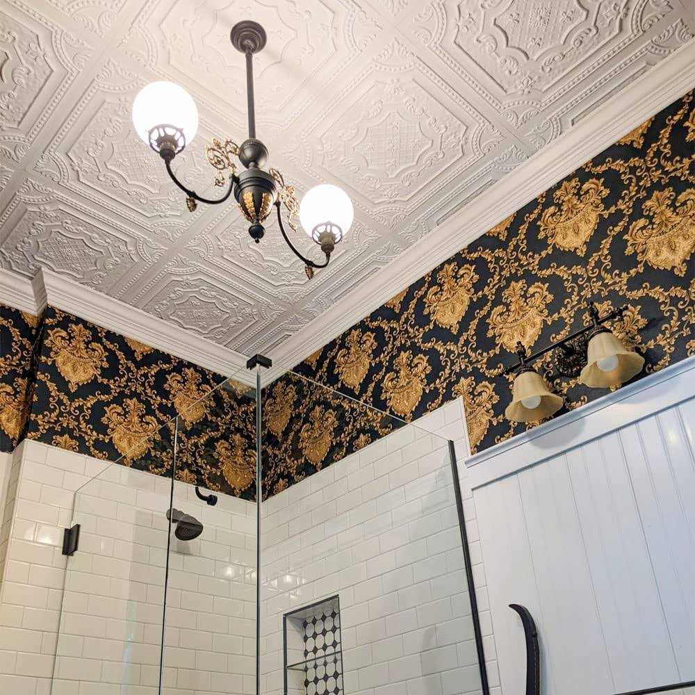 From Plain To Beautiful In Hours Elizabethan Shield 2 ft. x 2 ft PVC Glue Up or Lay In Ceiling Tile - Cheap Fitting