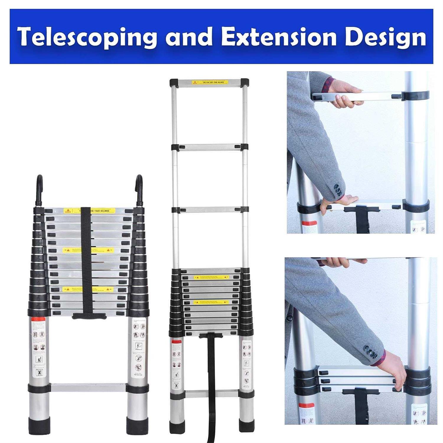 Telescoping Ladder with 2 Detachable Hooks DIY Aluminum Extension - Cheap Fitting