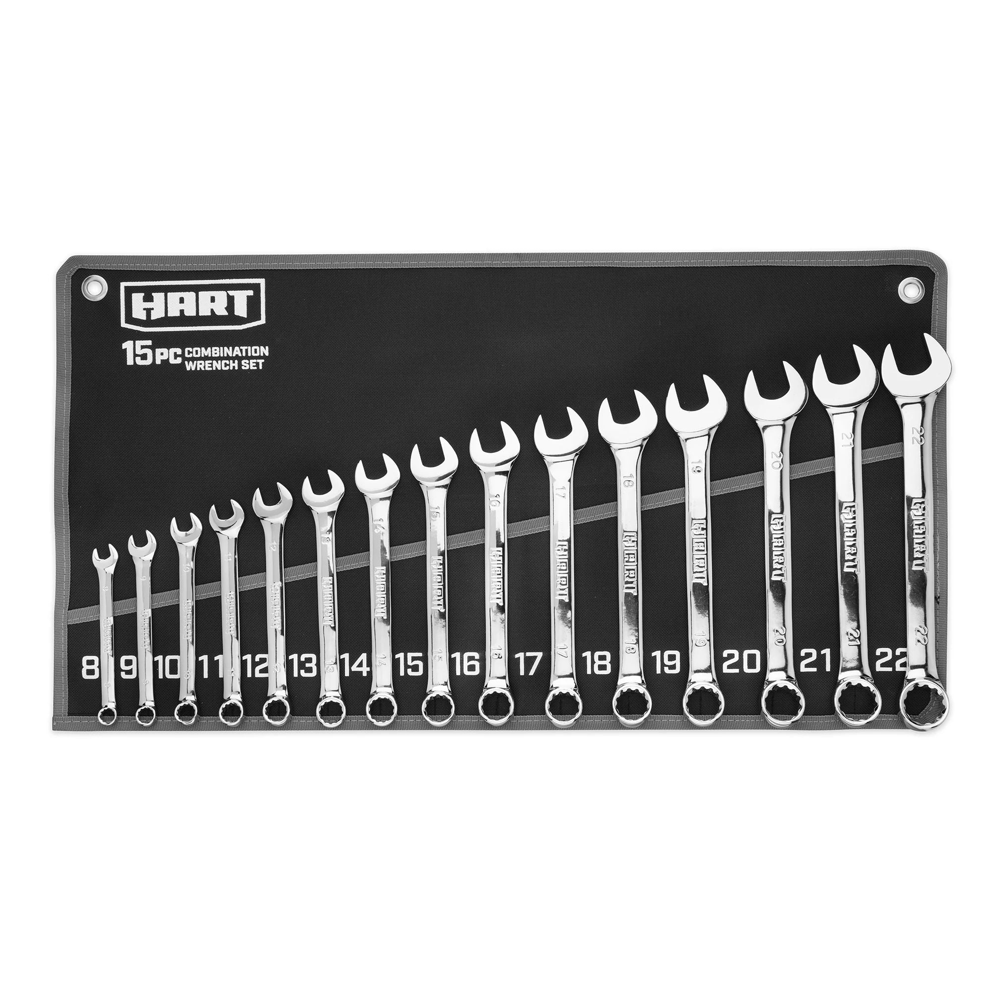 HART 15-Piece MM Combination Wrench Set with Tool Pouch, Chrome Finish, Sizes 8-22 mm - Cheap Fitting