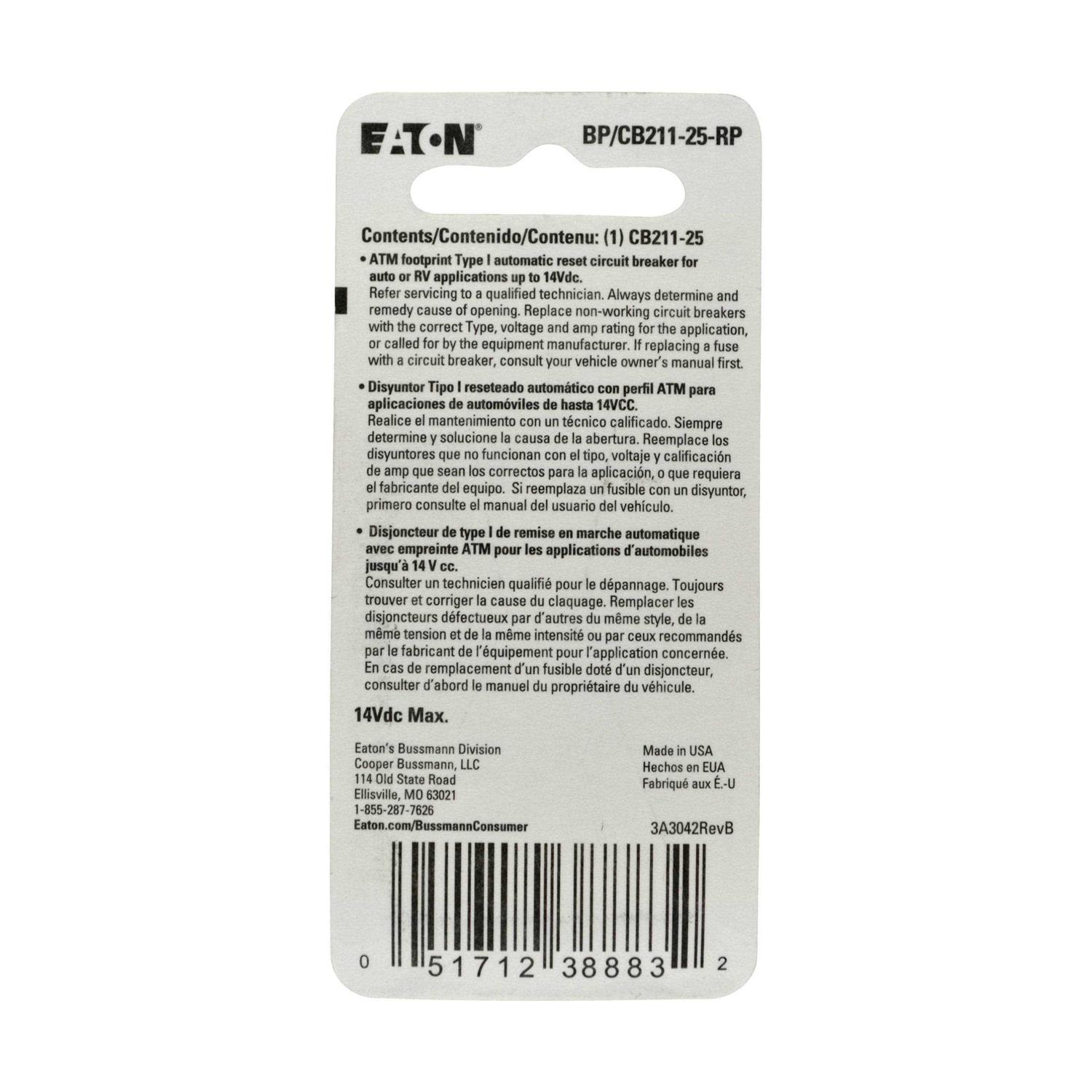 Bussmann BP/CB211-25-RP Type 1 25 Amp ATM Breaker - Cheap Fitting