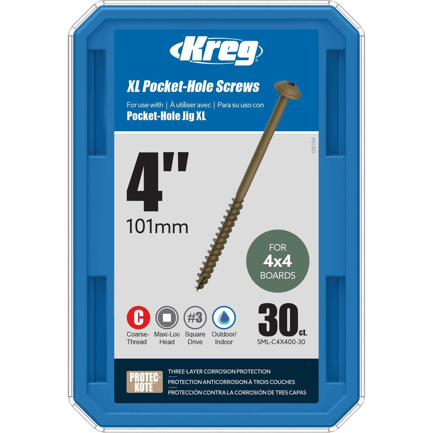 Kreg 4 in. XL Pocket-Hole Screws SML-C4X400-30 - Cheap Fitting
