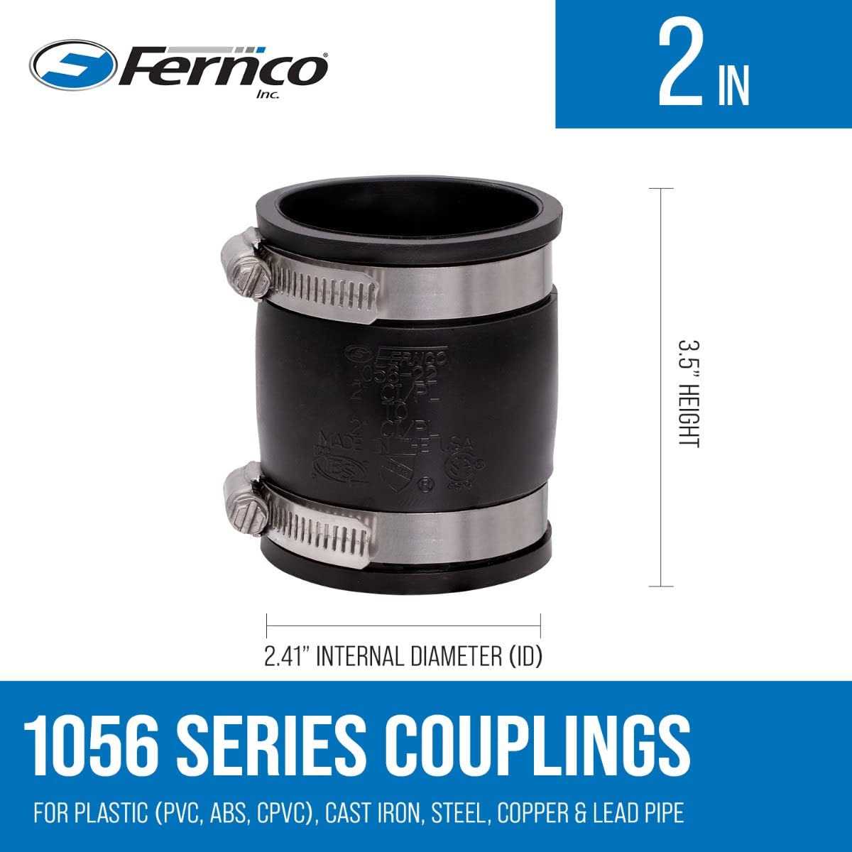 Fernco 1056-22 2 in. Flexible PVC Pipe Coupling for Cast Iron and Plastic Plumbing Connections - Cheap Fitting