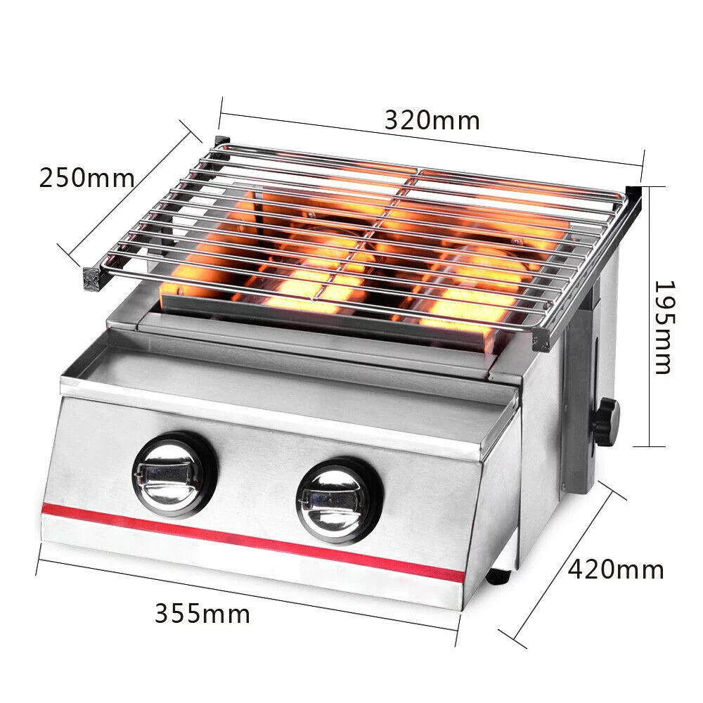 2 Burner Stainless Steel BBQ Table Top Portable Outdoor Smokeless Camping Gas Grill - Cheap Fitting