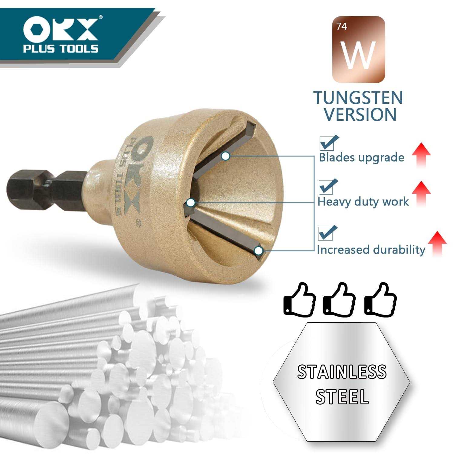 ORXPLUS Tools Deburring External Chamfer Tool, Tungsten Blade, Deburring Drill Bit, Remove Burr Tools Suitable on Stainless Rod, Thread and Pipe - Cheap Fitting