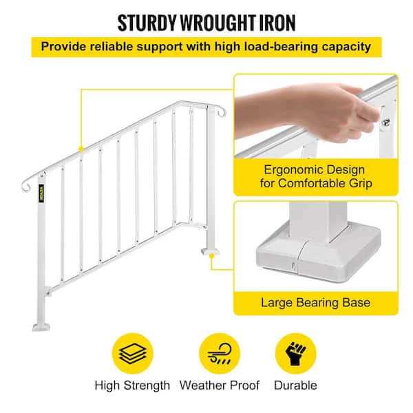 VEVOR 3 ft. Handrails for Outdoor Steps Fit 3 or 4 Steps Outdoor Stair Railing Wrought Iron Handrail with baluster - Cheap Fitting