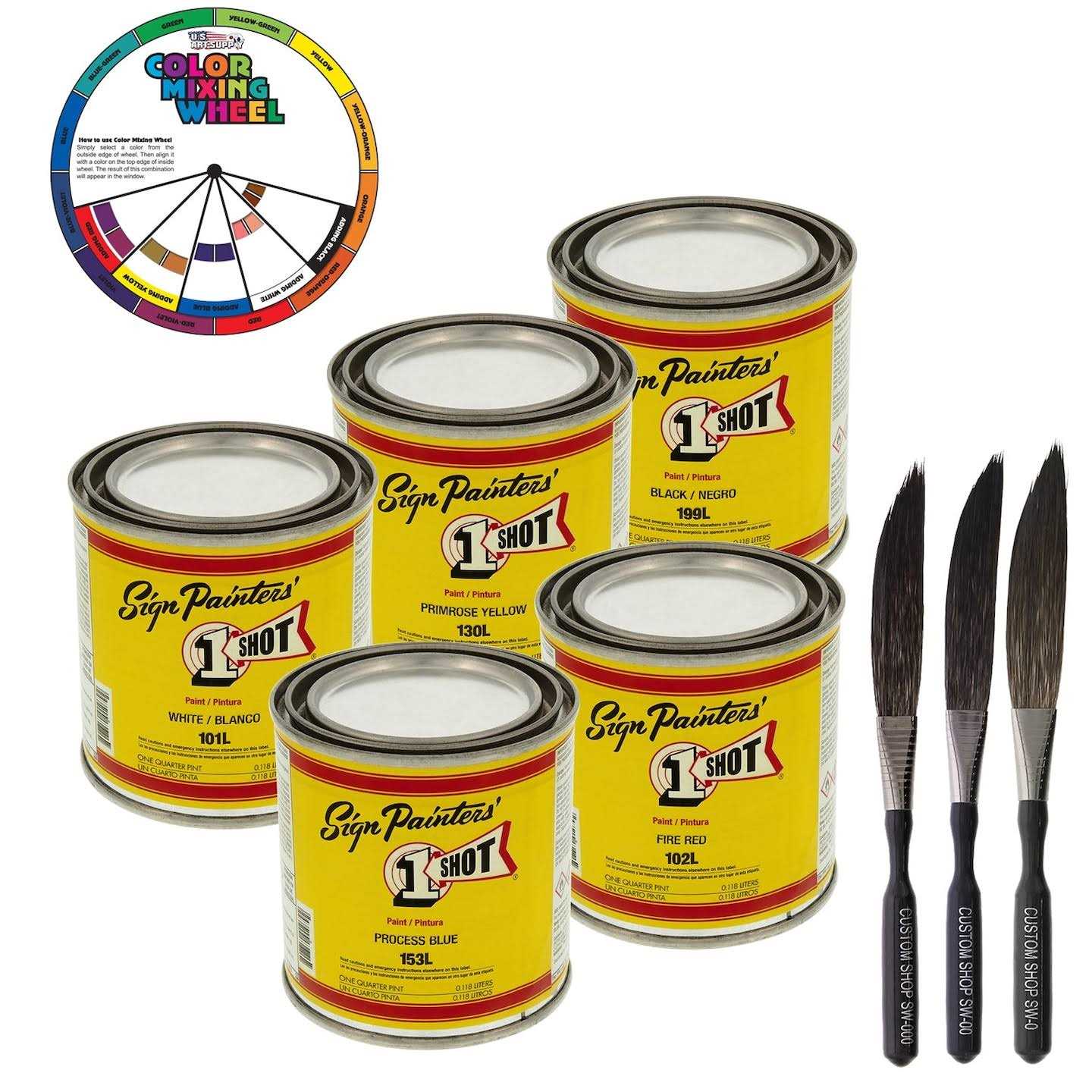 1-One-Shot 5 Color Lettering Enamel-Pinstripe Paint Kit - Cheap Fitting