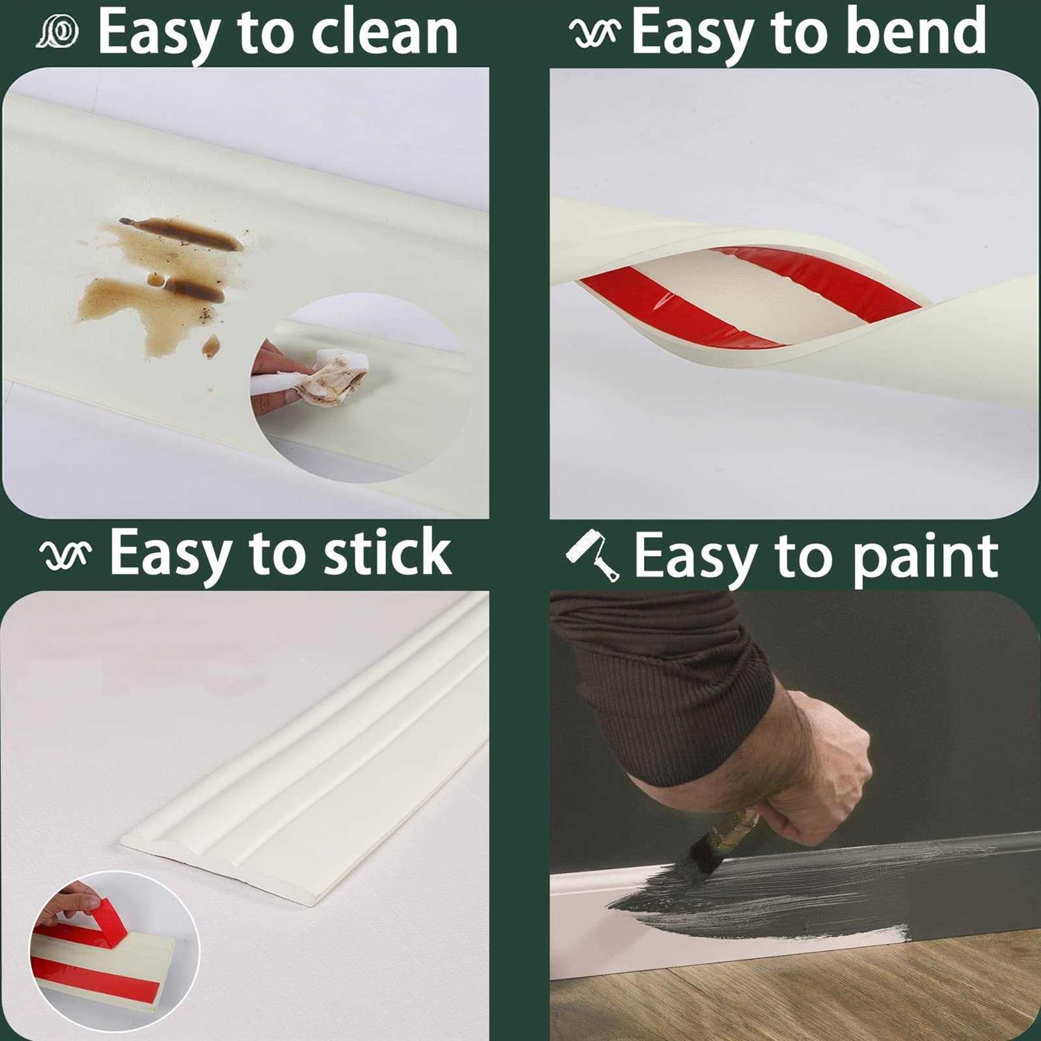 Gaahing Paintable Baseboard Trim Peel and Stick Self-Adhesive Design Vinyl Wall Base Caulk and Trim Strips for Floor, Chair Rail and More - Cheap Fitting