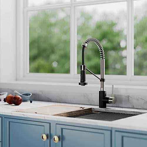 Kraus Spot Free Bolden 18 Inch Commercial Kitchen Faucet with Dual Function Pull-Down Sprayhead in All-Brite KPF-1610SFSMB - Cheap Fitting