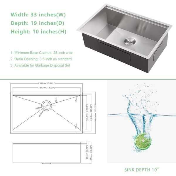16 Guage Stainless Steel 33 in. Single Bowl Undermount Workstation Kitchen Sink with All Accessories - Cheap Fitting