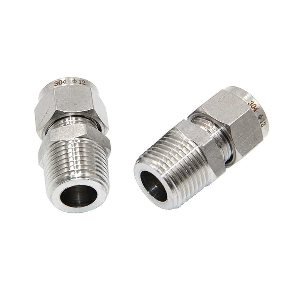 Pysrych 304 Stainless Steel Compression Fitting Tube OD x NPT Male Coupler Straight Adapter Connect with Double Ferrules Pack of 2 - Cheap Fitting