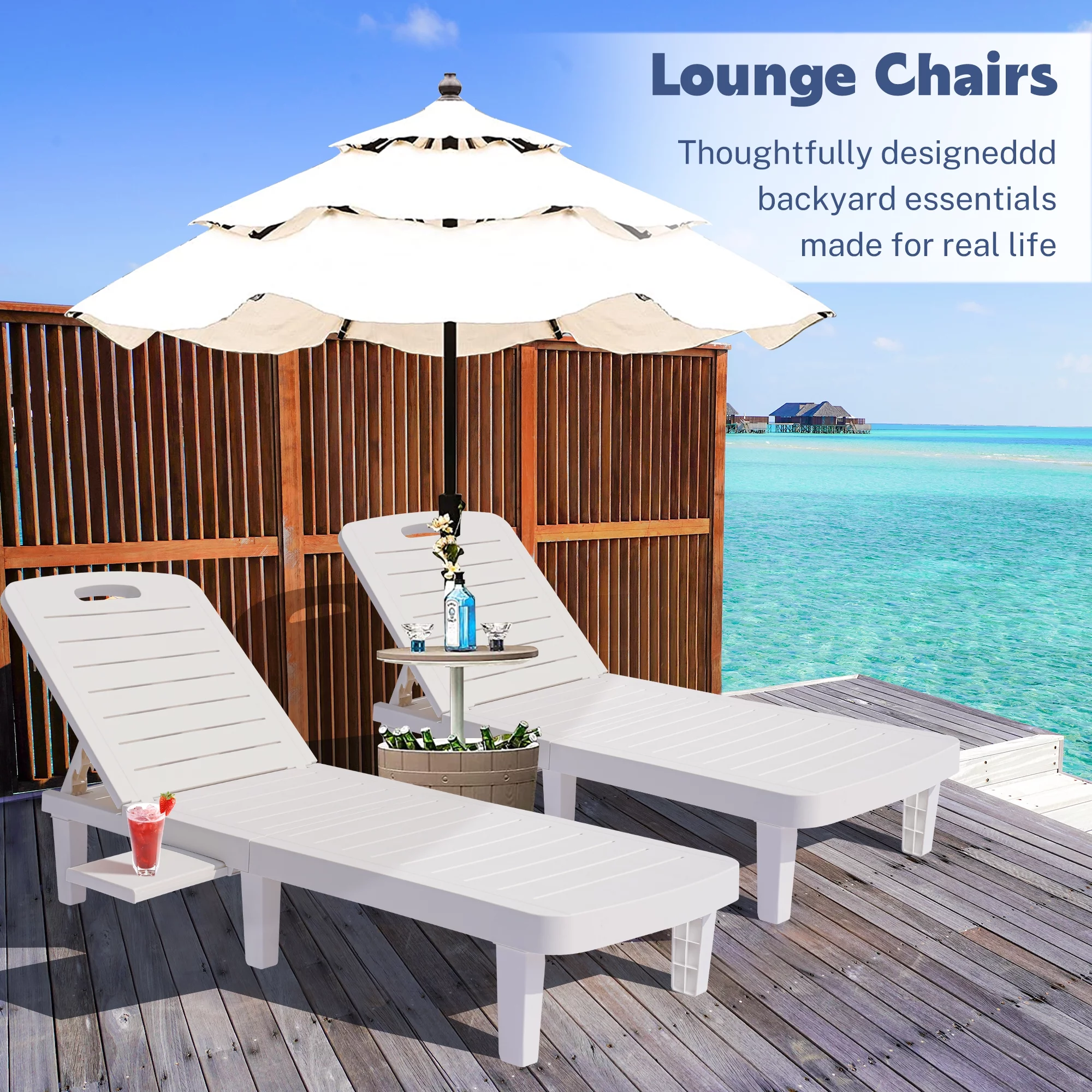 Segmart 2 Pieces Patio Chaise Lounge Furniture Set, Pool Reclining Chaise Chairs Set with Side Table, 5-Level Angles Adjust Backrest Outdoor Lounge, White, SS2122 - Cheap Fitting