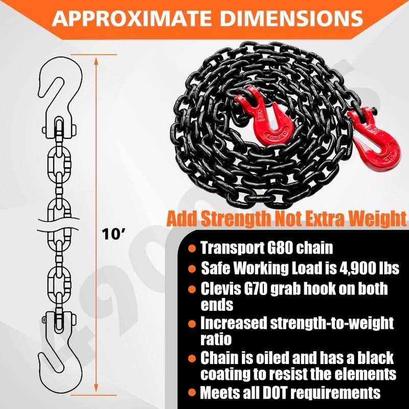 YATOINTO G80 Binder/Safety Chain 5/16 Inch x 10 Foot Transport Binder Chain with Clevis Grab Hooks 4,900 lbs Safe Working Load Logging Chain - Cheap Fitting