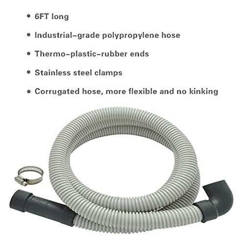 Universal Dishwasher Drain Hose with Elbow 6 Ft Discharge Hose Corrugated and Flexible Dishwasher Hose Drain Replacement with Clamp by TT FLEX - Cheap Fitting