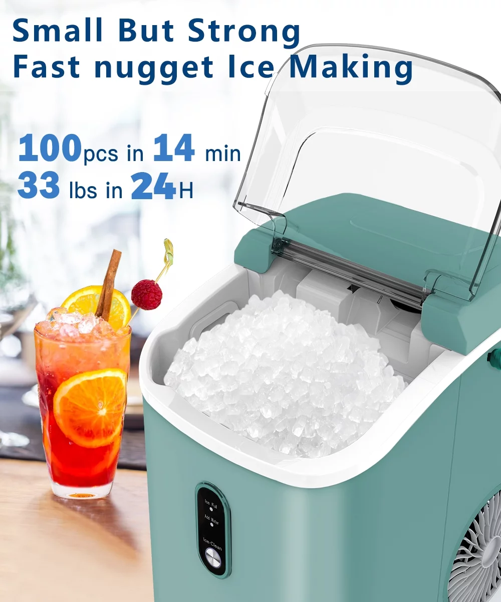 JOY PEBBLE 33lbs Countertop Ice Maker, Crushed Nugget Ice Type with Scoop, Cubes Ready in 10 Mins, Black - Cheap Fitting