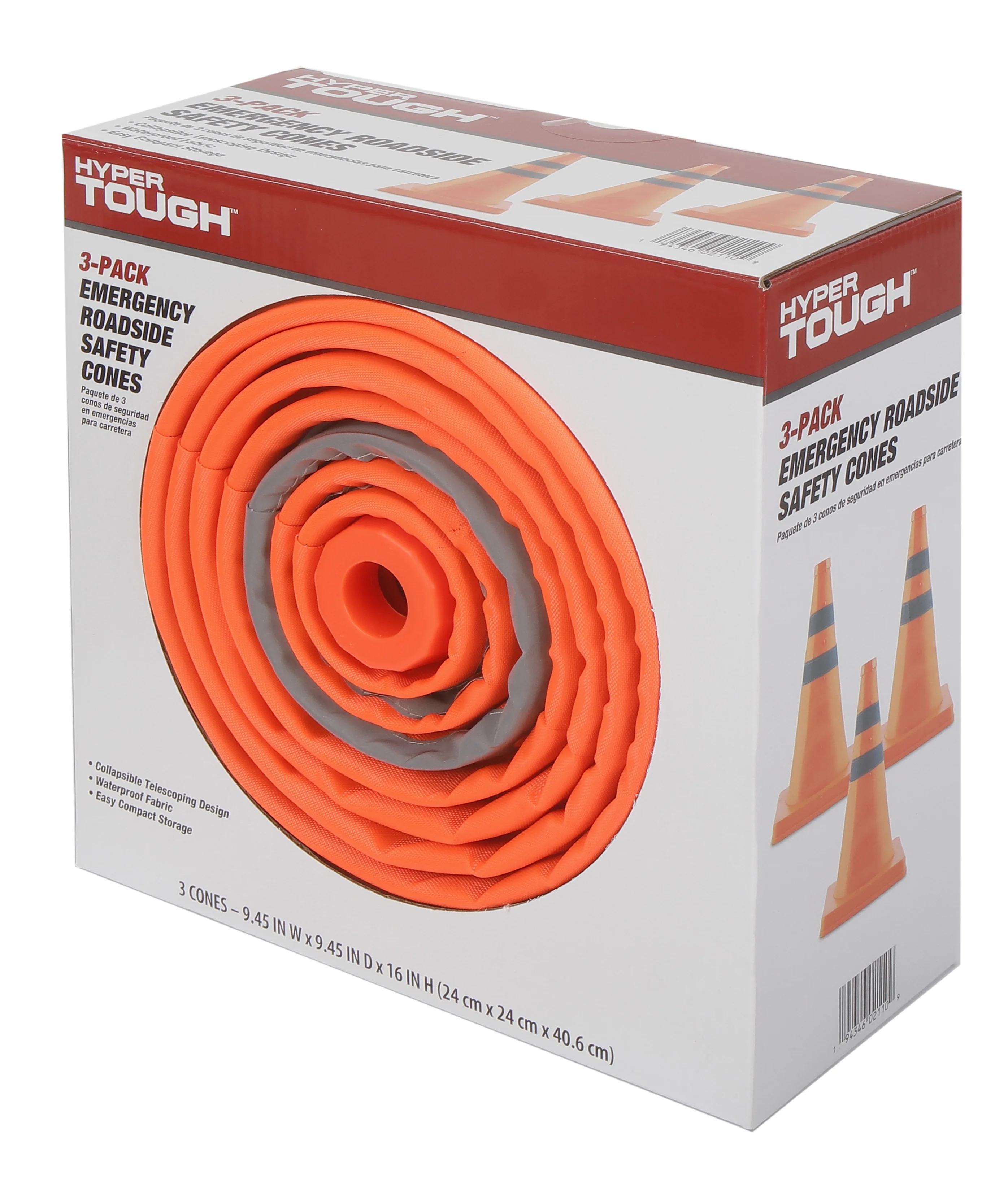 Hyper Tough Collapsible Reflective Emergency Safety Cone, Traffic Cone, 3 Pack, Plastic, Model 2110 - Cheap Fitting