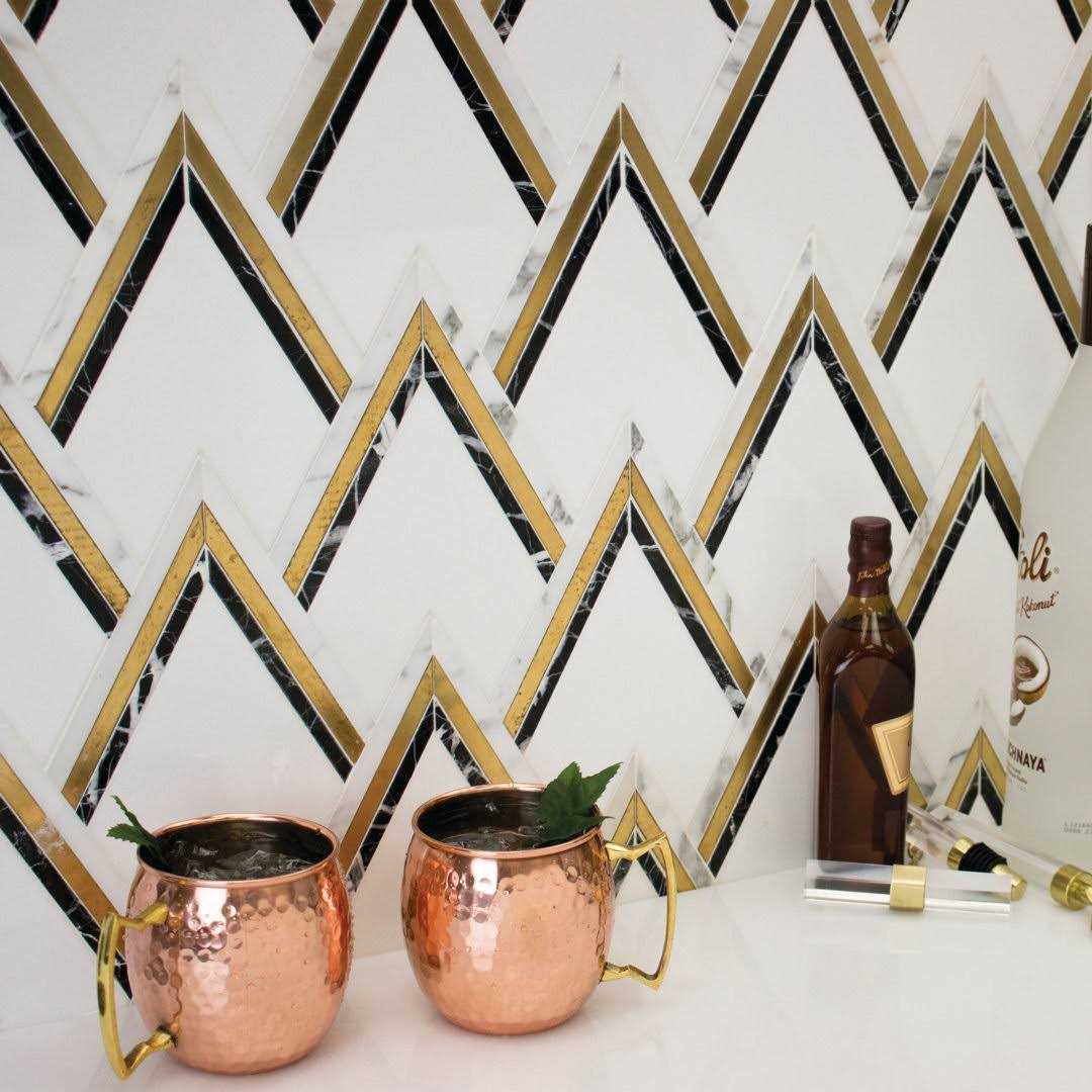 Ogee 4.23 x 5.28 Marble Chevron Mosaic Wall Tile Ivy Hill Tile - Cheap Fitting