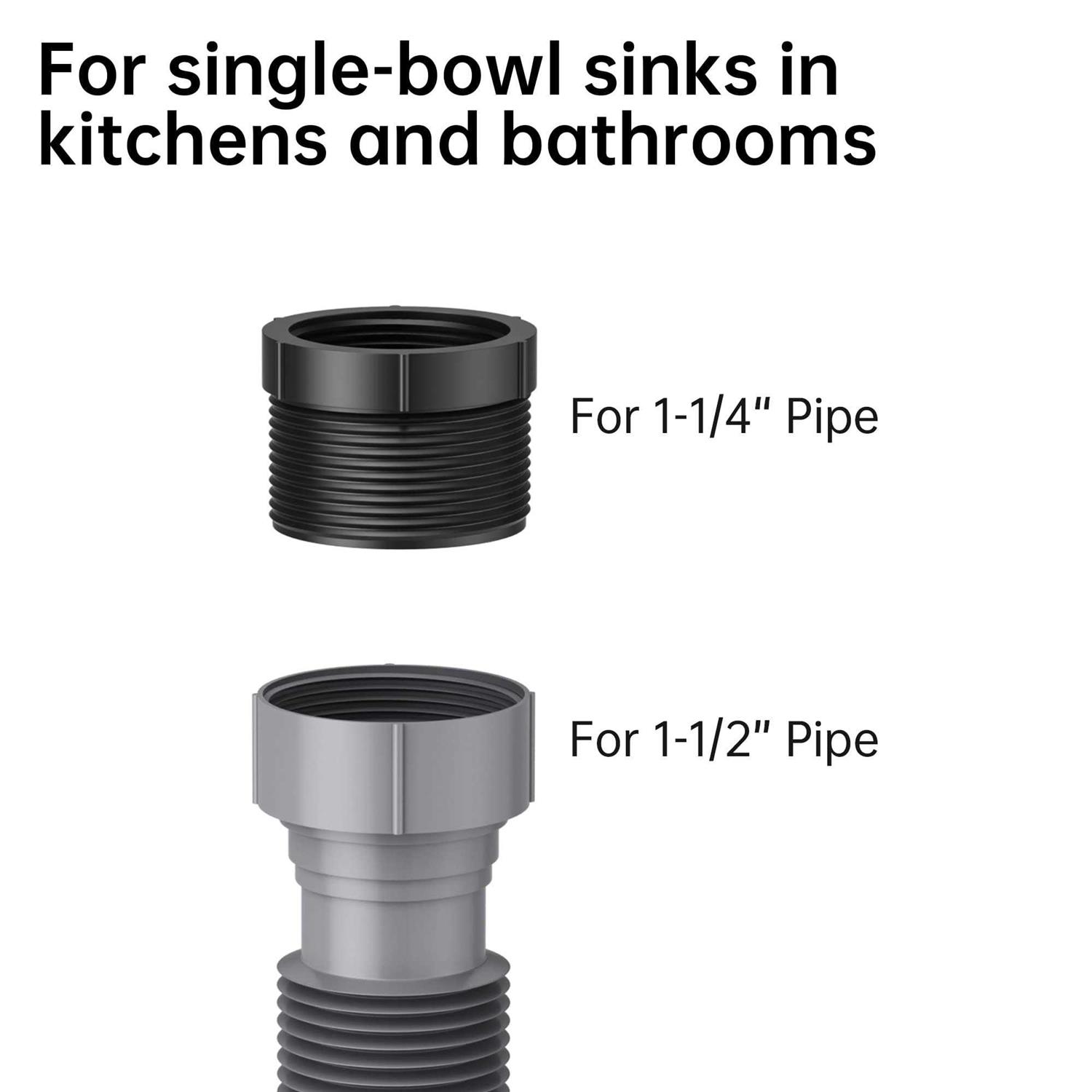 SAINT NIEVE Flexible Expandable P-Trap Kit for Double Kitchen Sink Drain Fits 1 1/2 or 1 1/4 Pipes-Complete with Sealing Ring, Tape, and Tubing - Cheap Fitting