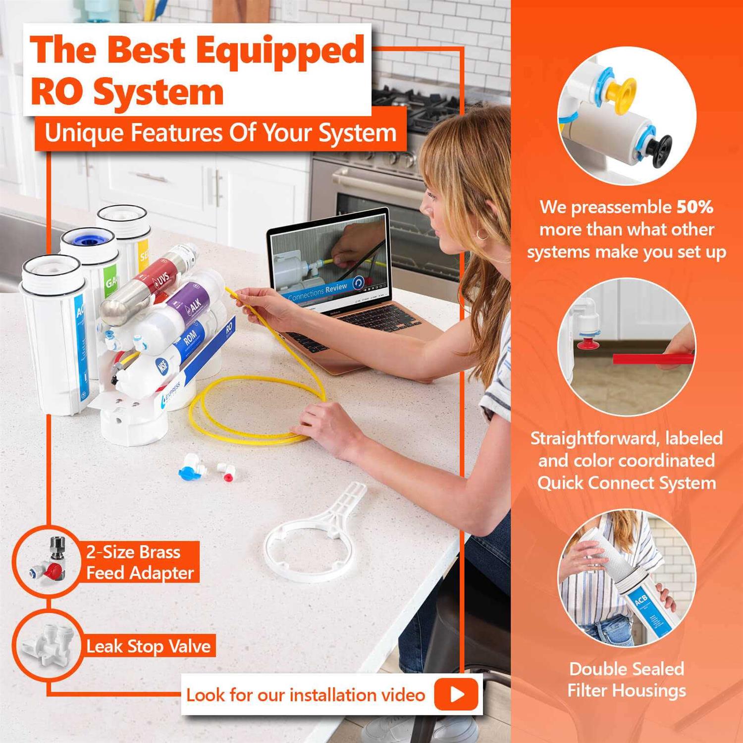 Express Water UV Reverse Osmosis Water Filtration System 11 Stage UV Water Filter with Faucet and Tank - Cheap Fitting