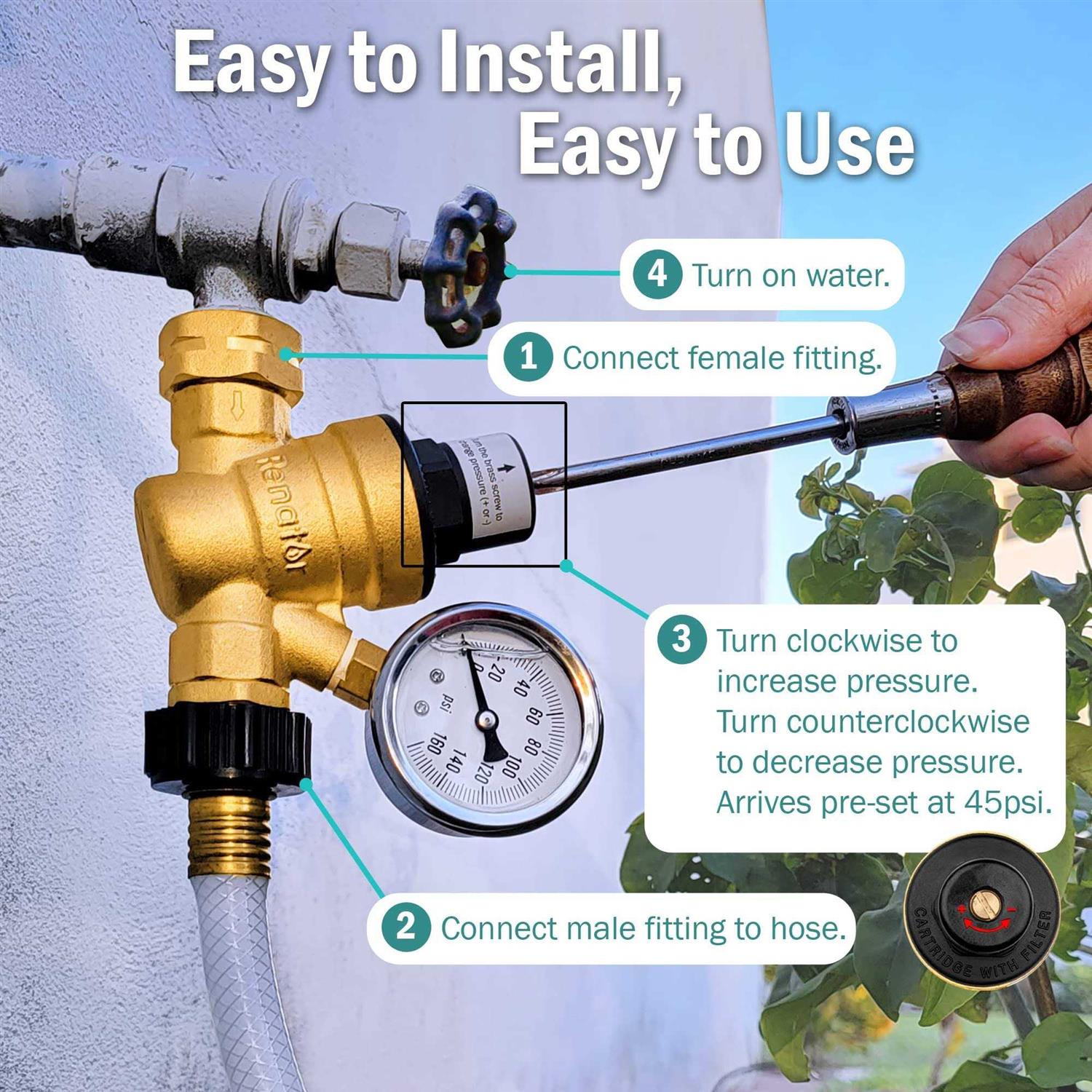 Renator Rv Water Pressure Regulator for Rv Camper. Brass Lead-free Adjustable Rv Water Pressure Regulator with Gauge. Rv Water Regulator for Camper - Cheap Fitting