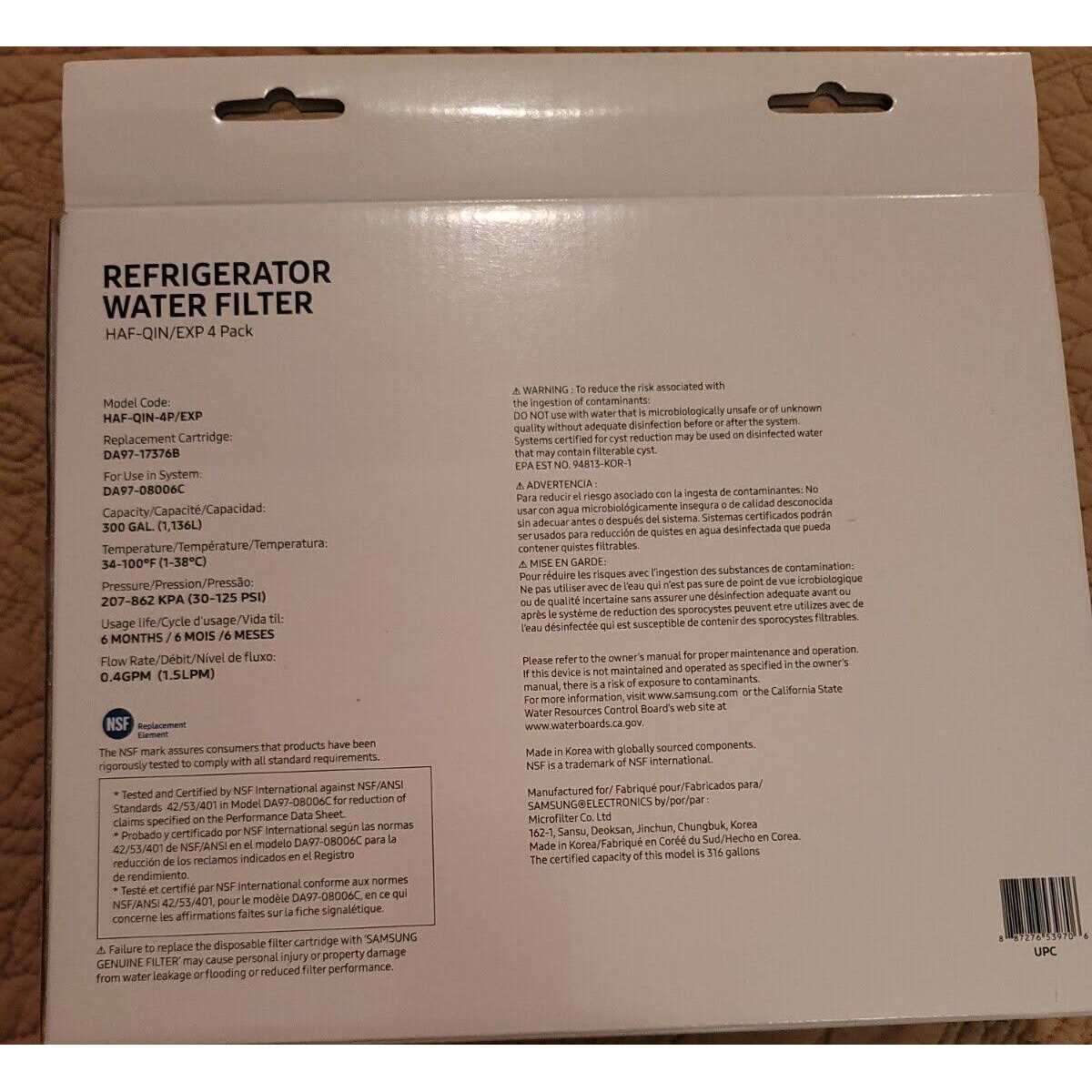 Samsung HAF-QIN 4 Pack Refrigerator Water Filter - Cheap Fitting