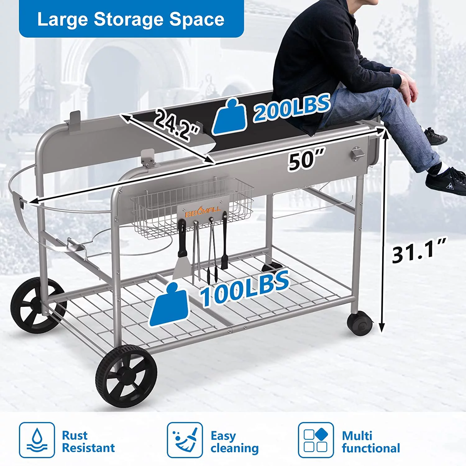 Hisencn Grill Stand Cart for Weber Kettle 22