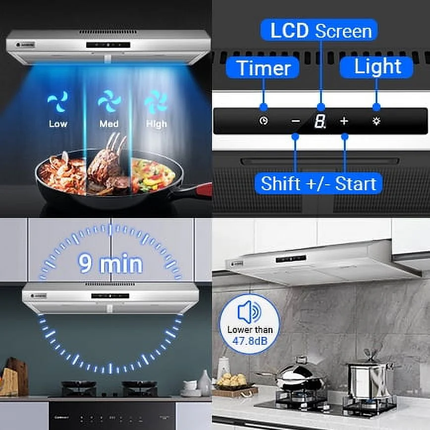 AMZCHEF Push Button 30 inch Under Cabinet Range Hood  with3  Speed Exhaust Fan, 2 LED Light & 3-Speed Exhaust Fan Kitchen Stove Vent - Cheap Fitting