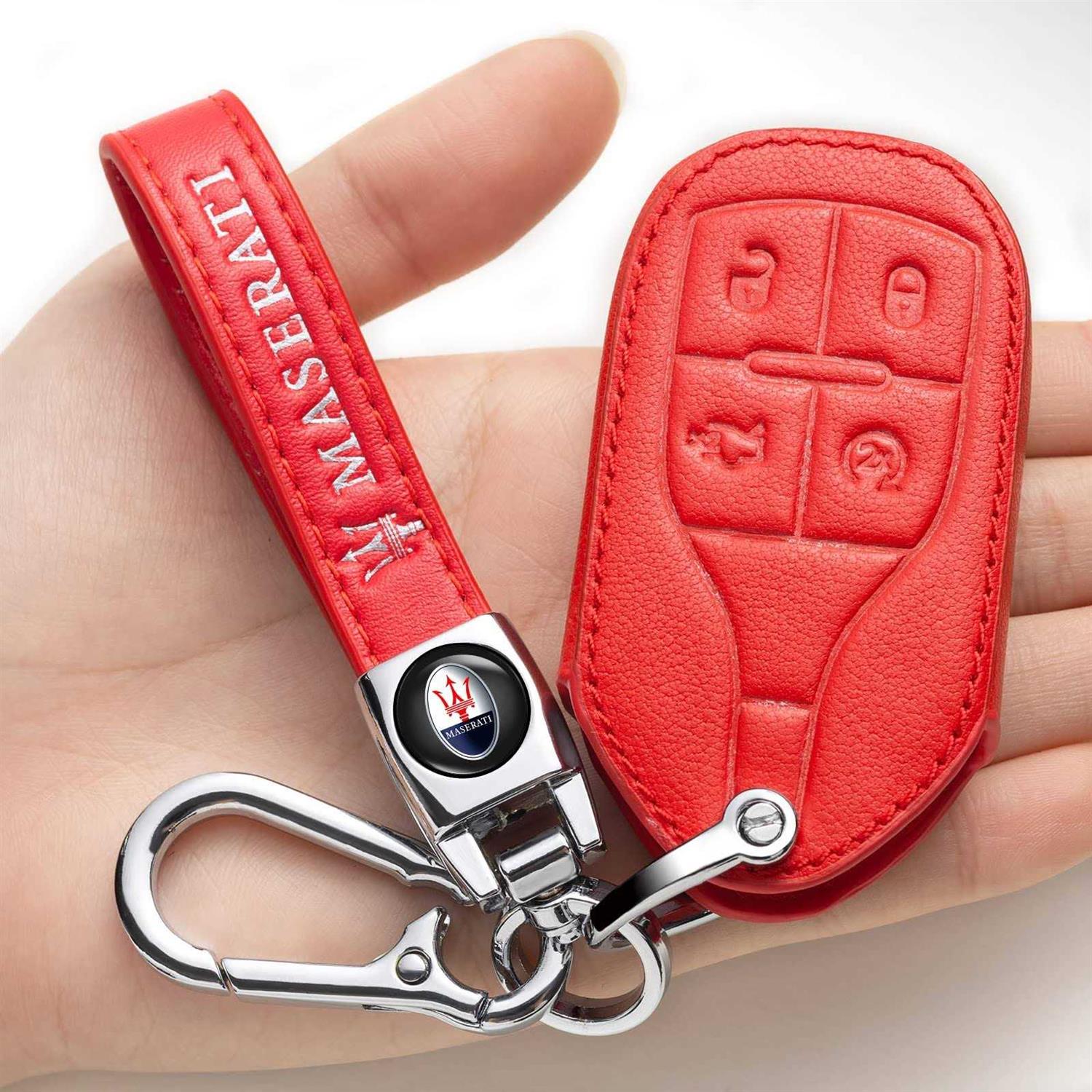 LAUMOE Leather Key Fob Case Cover for Maserati,Key Holder Replacement for Maserati Ghibli - Cheap Fitting